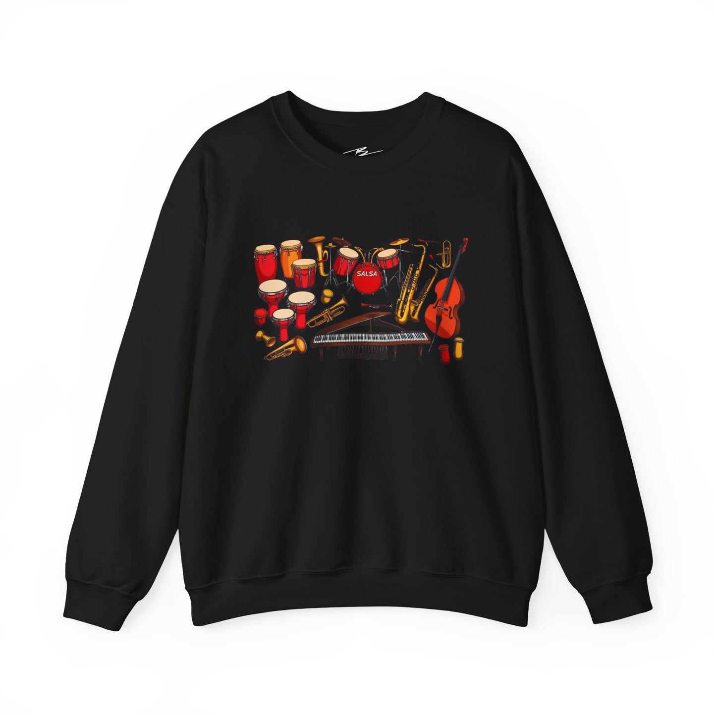 Salsa Orchestra Instruments Sweatshirt | Latin Music Band Art | Musician Dancer Gift | Vibrant Red Gold Design | Comfy Casual Couple Wear