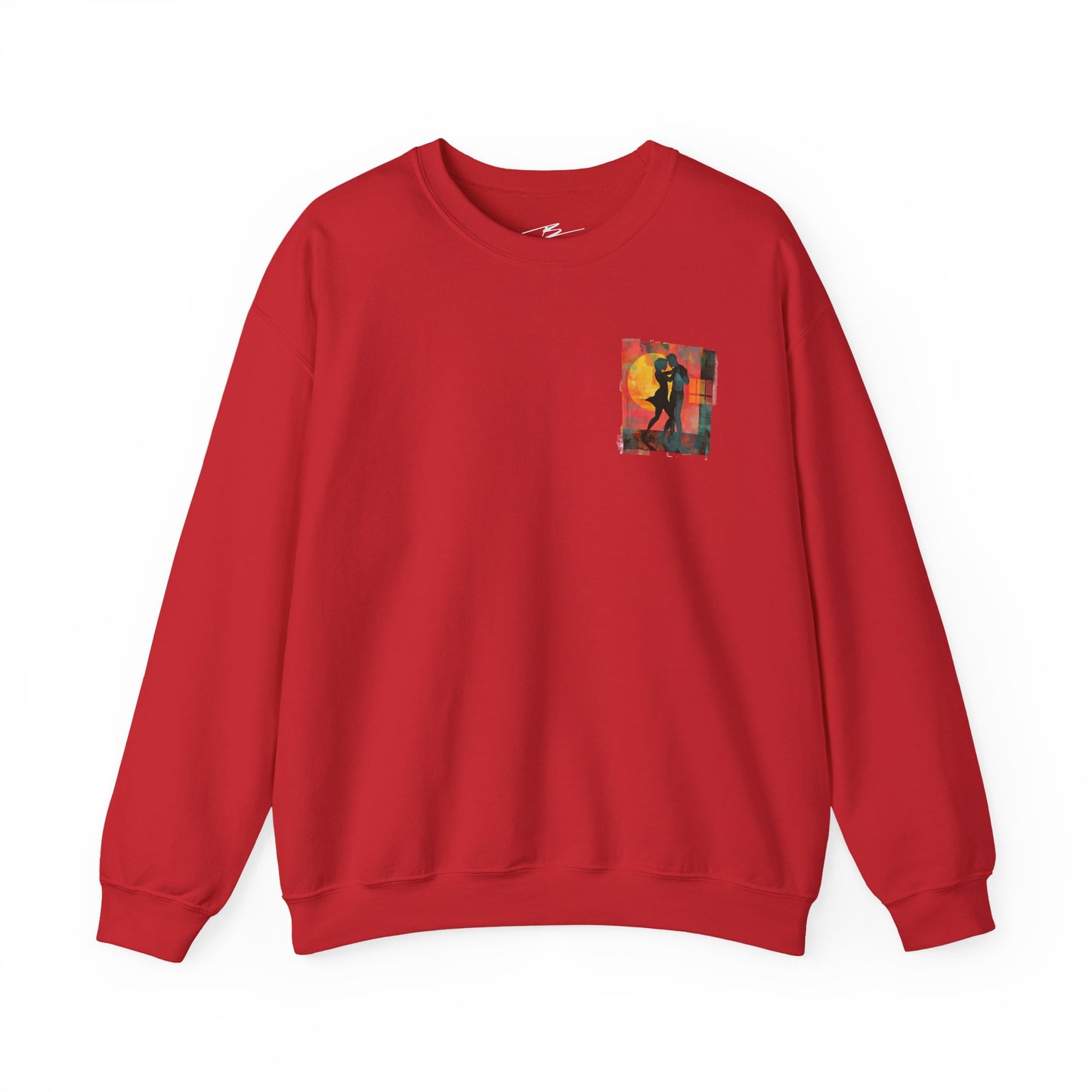 Sunset Romance Pocket Print Sweatshirt | Latin Dance Couple Silhouette | Salsa Bachata Jazz HipHop Lovers | White Crewneck | BailaFashion
