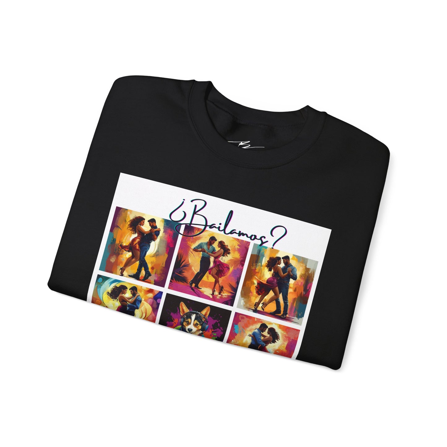 Bailamos? Latin Dance Collage Sweatshirt | DJ Corgi Salsa Bachata Art | Colorful Dance Couple | BailaFashion Sweater | Dance Practice Wear
