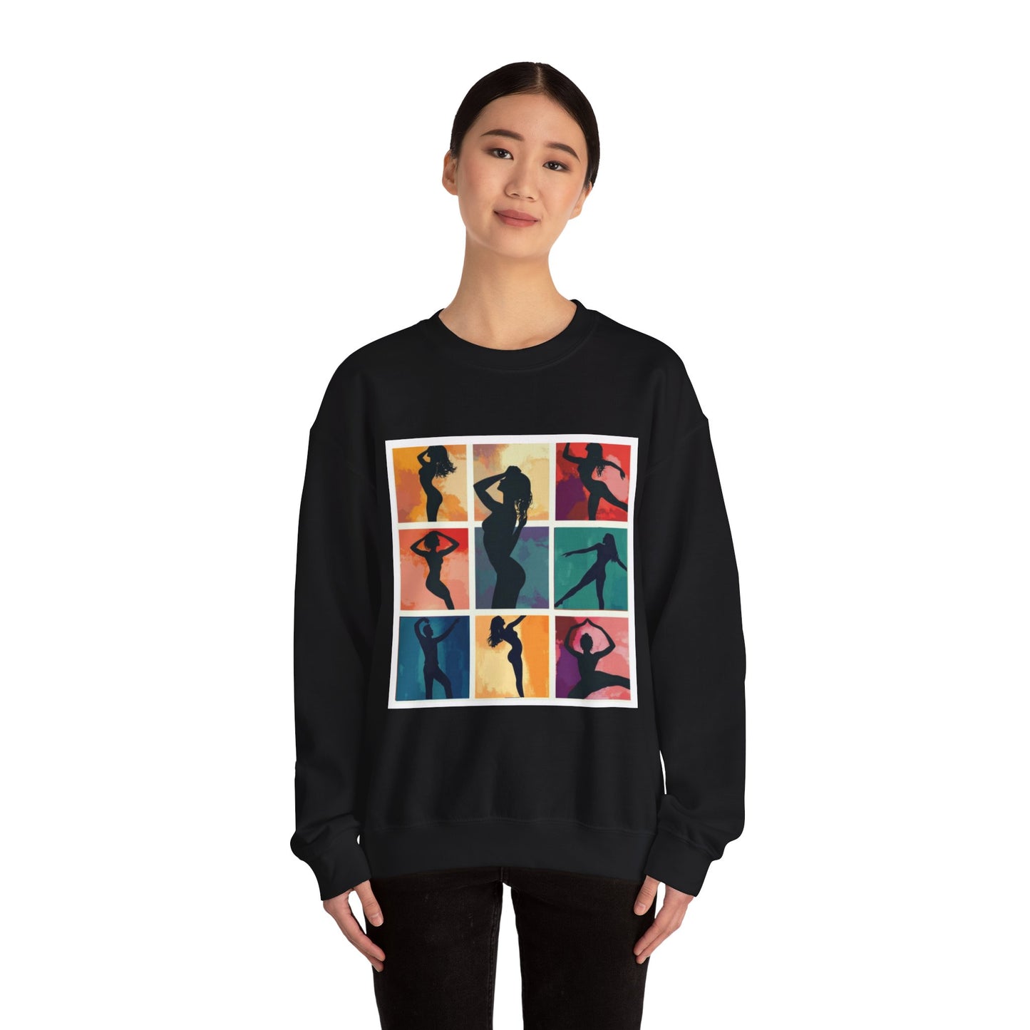 Dance Silhouette Grid Sweatshirt | Colorful Dancer Collage Crewneck | Modern Dance Art | Contemporary Ballet Jazz Hip-Hop Poses Pullover