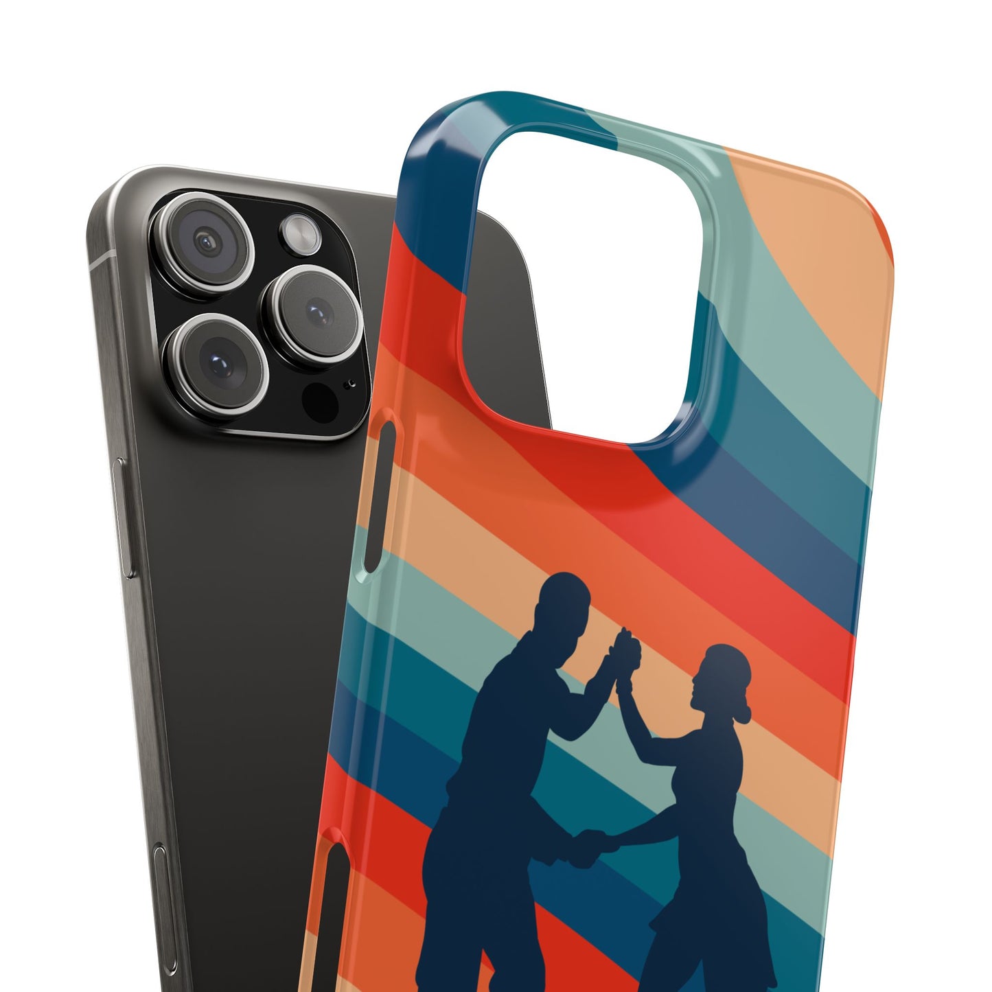 Rainbow Rhythm iPhone Case | Salsa Dance Silhouettes | Retro Dance Waves | Latin Connection Art | BailaFashion Dance Lifestyle