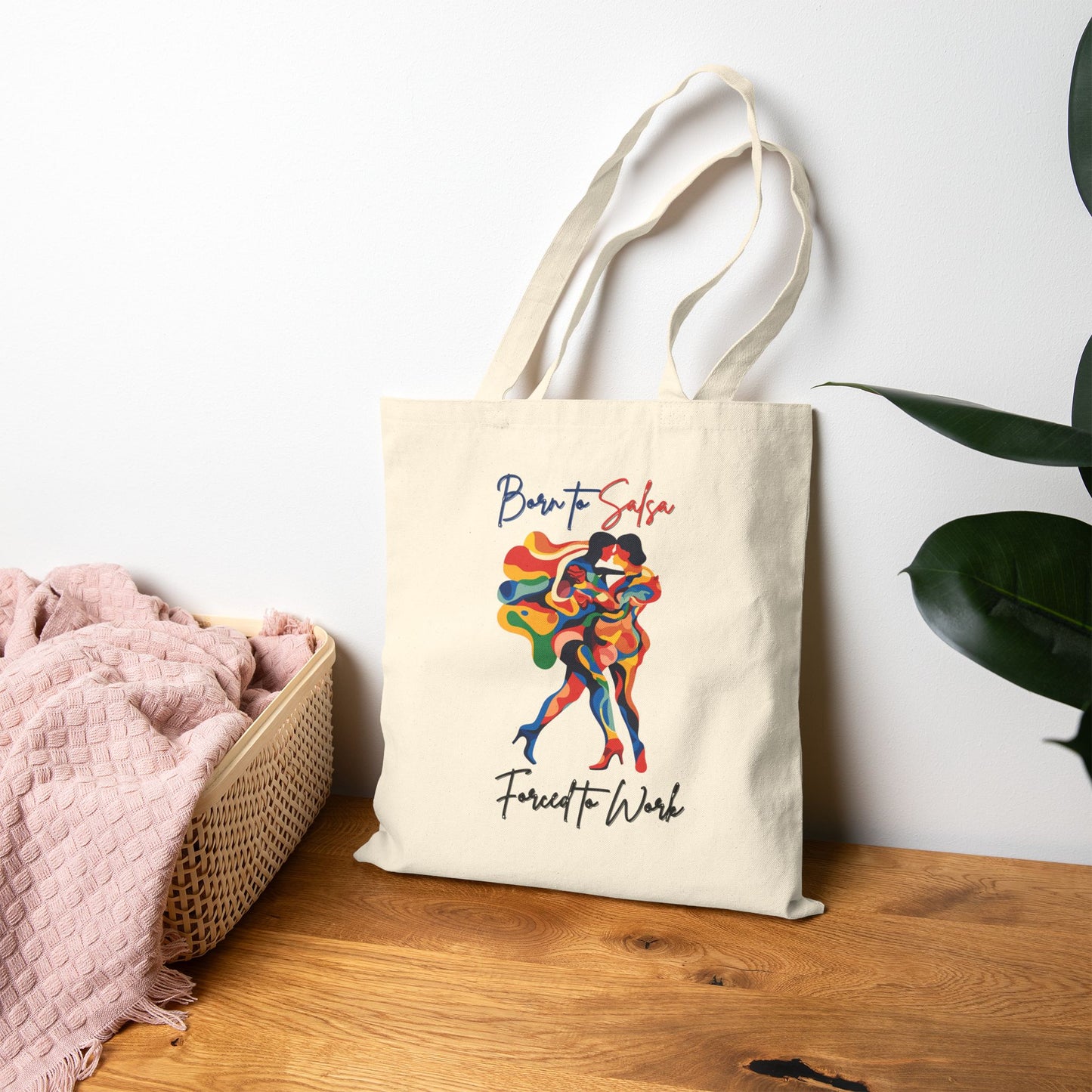 Born to Salsa Forced to Work Tote Bag | Vibrant Dance Art | Latin Dancer Humor | Salsero Canvas Carrier | BailaFashion Dance Lifestyle