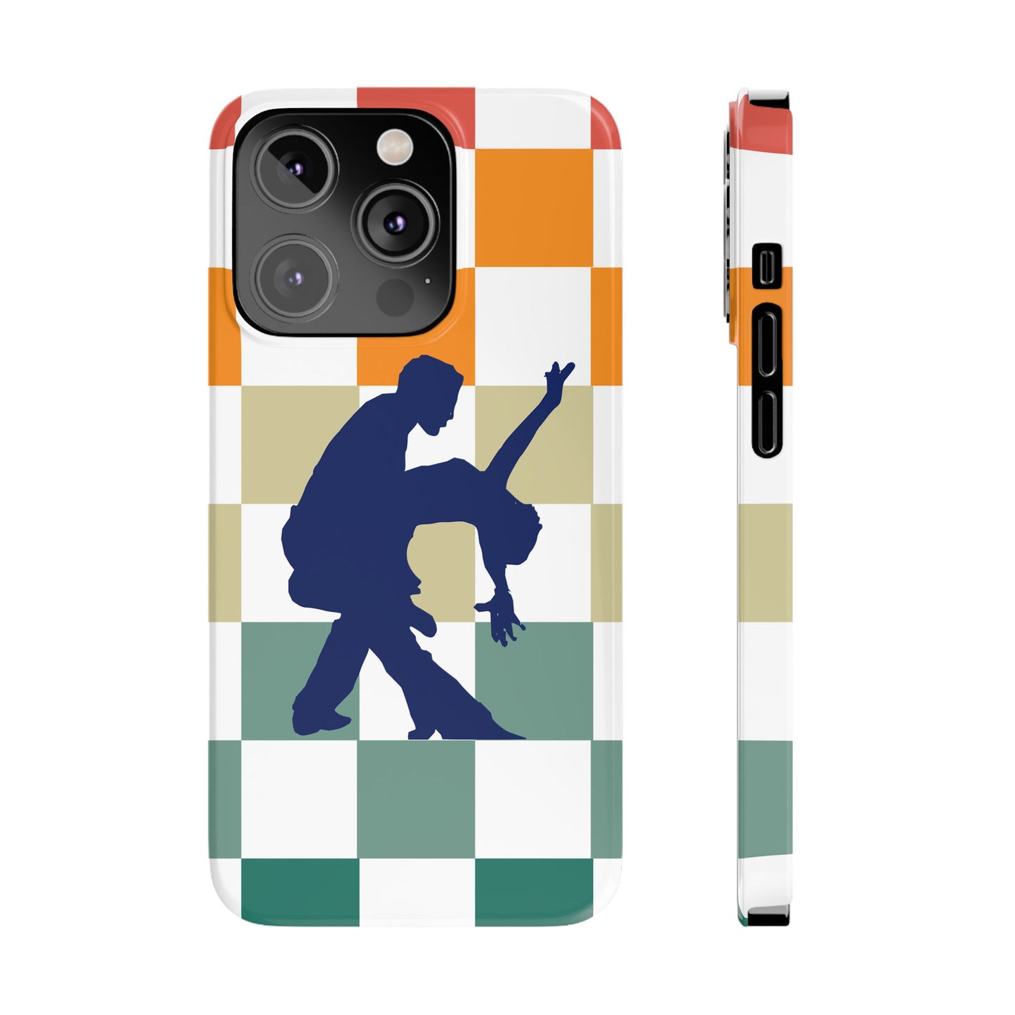 Bachata Dip iPhone Case | Retro Dance Silhouette | Colorful Checkerboard Design | BailaFashion Dance Lifestyle