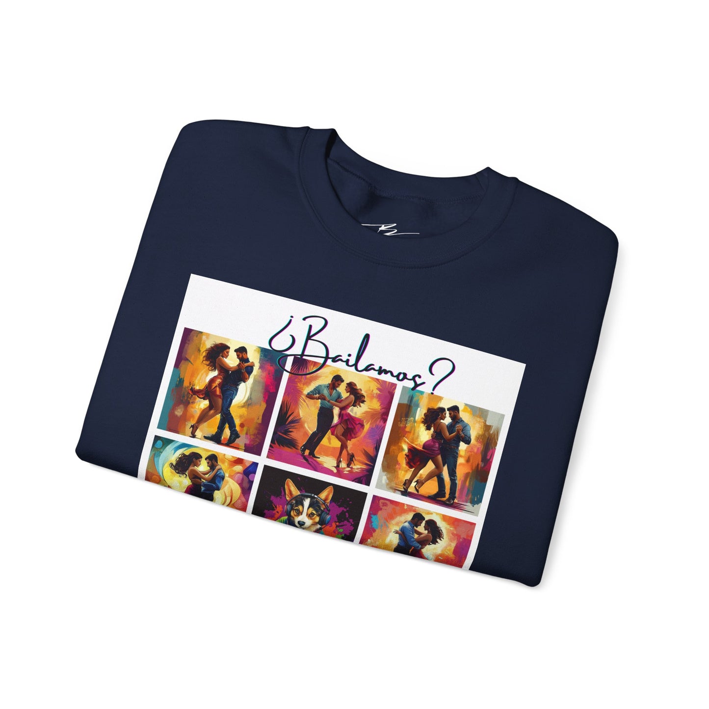 Bailamos? Latin Dance Collage Sweatshirt | DJ Corgi Salsa Bachata Art | Colorful Dance Couple | BailaFashion Sweater | Dance Practice Wear
