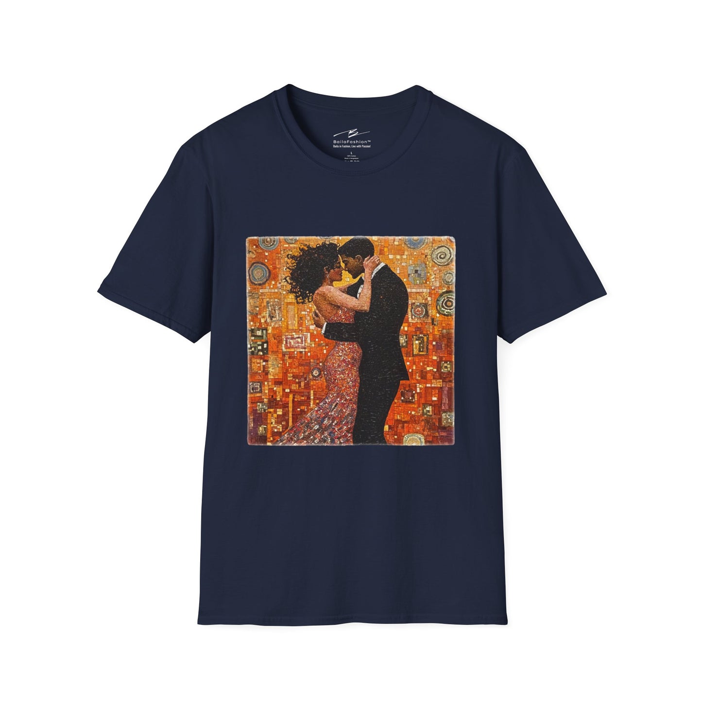 Amber Embrace T-Shirt | Klimt-Inspired Latin Dance Art | Salsa Bachata Couple | Dance Practice Wear | BailaFashion Streewear | Unisex Tee