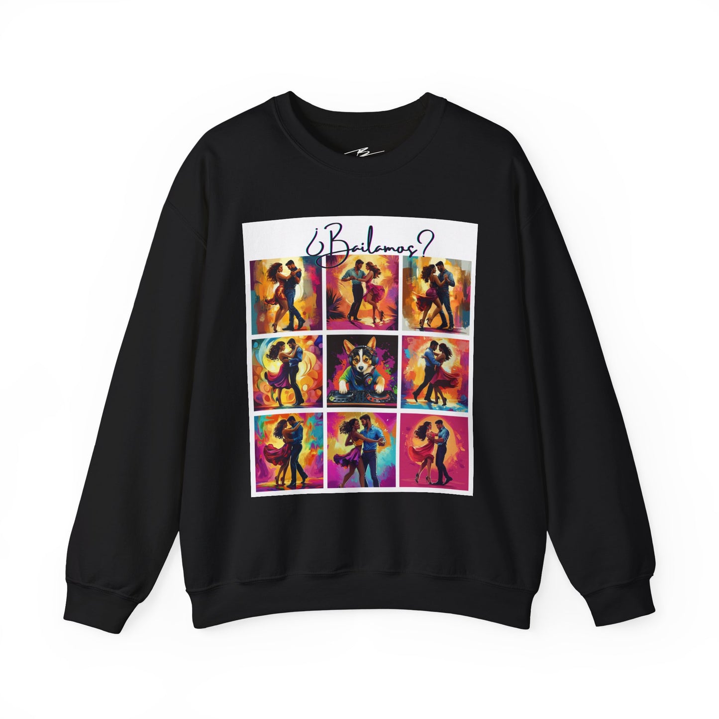 Bailamos? Latin Dance Collage Sweatshirt | DJ Corgi Salsa Bachata Art | Colorful Dance Couple | BailaFashion Sweater | Dance Practice Wear