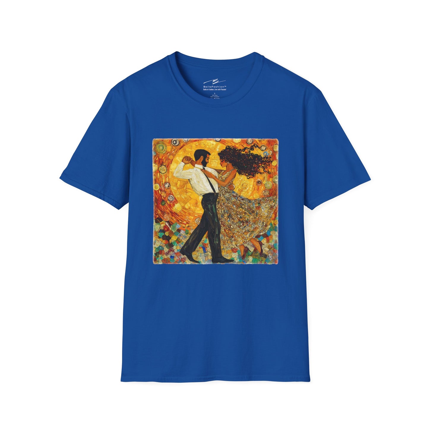 Golden Rhythms Art T-Shirt | Klimt-Inspired Latin Dance Art | Salsa Bachata Couple | Dance Lifestyle StreetWear | BailaFashion Casual Wear