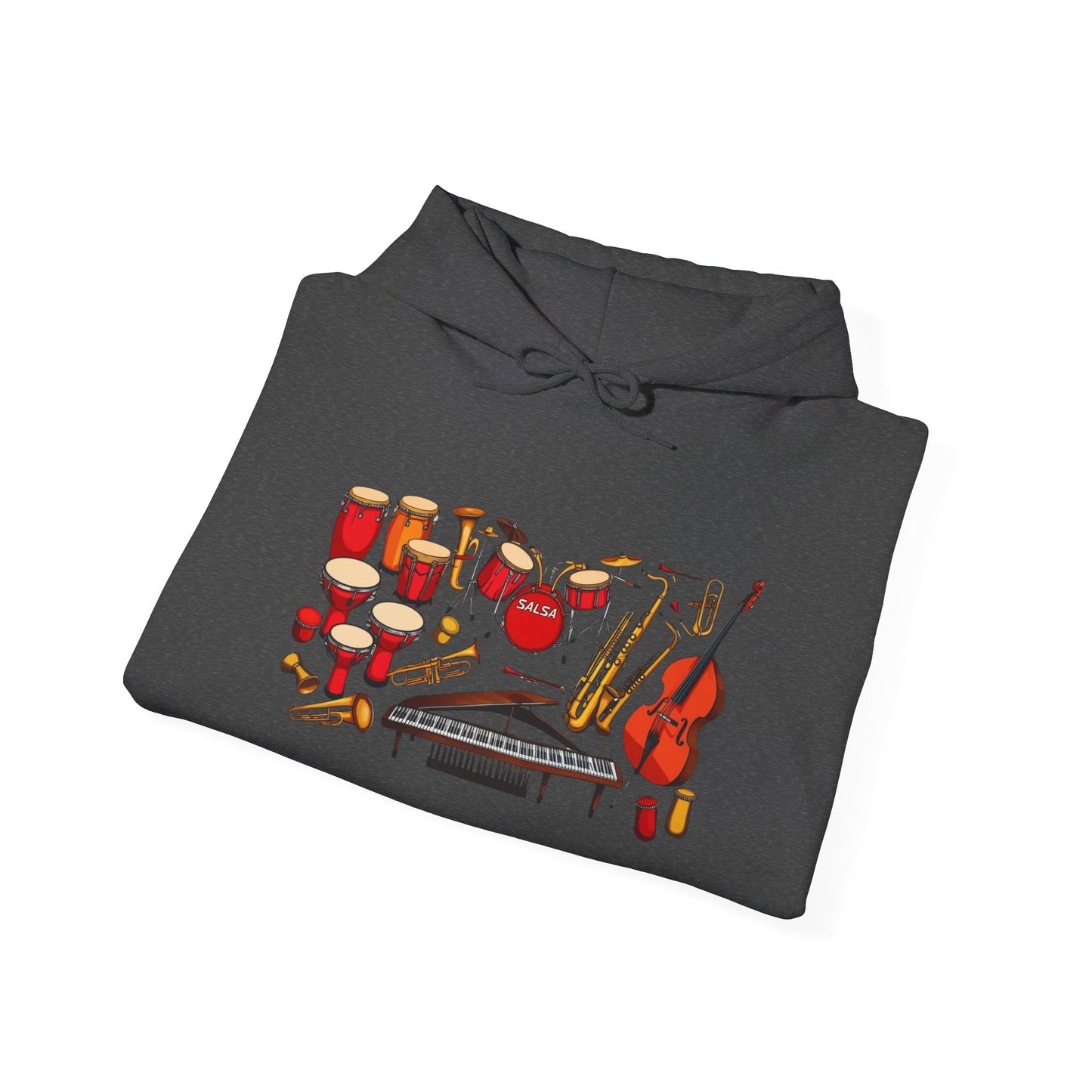 Salsa Orchestra Instruments Hoodie | Latin Music Band Art | Musician Dancer Gift | Vibrant Red Gold Design | BailaFashion Comfy Couple Wear