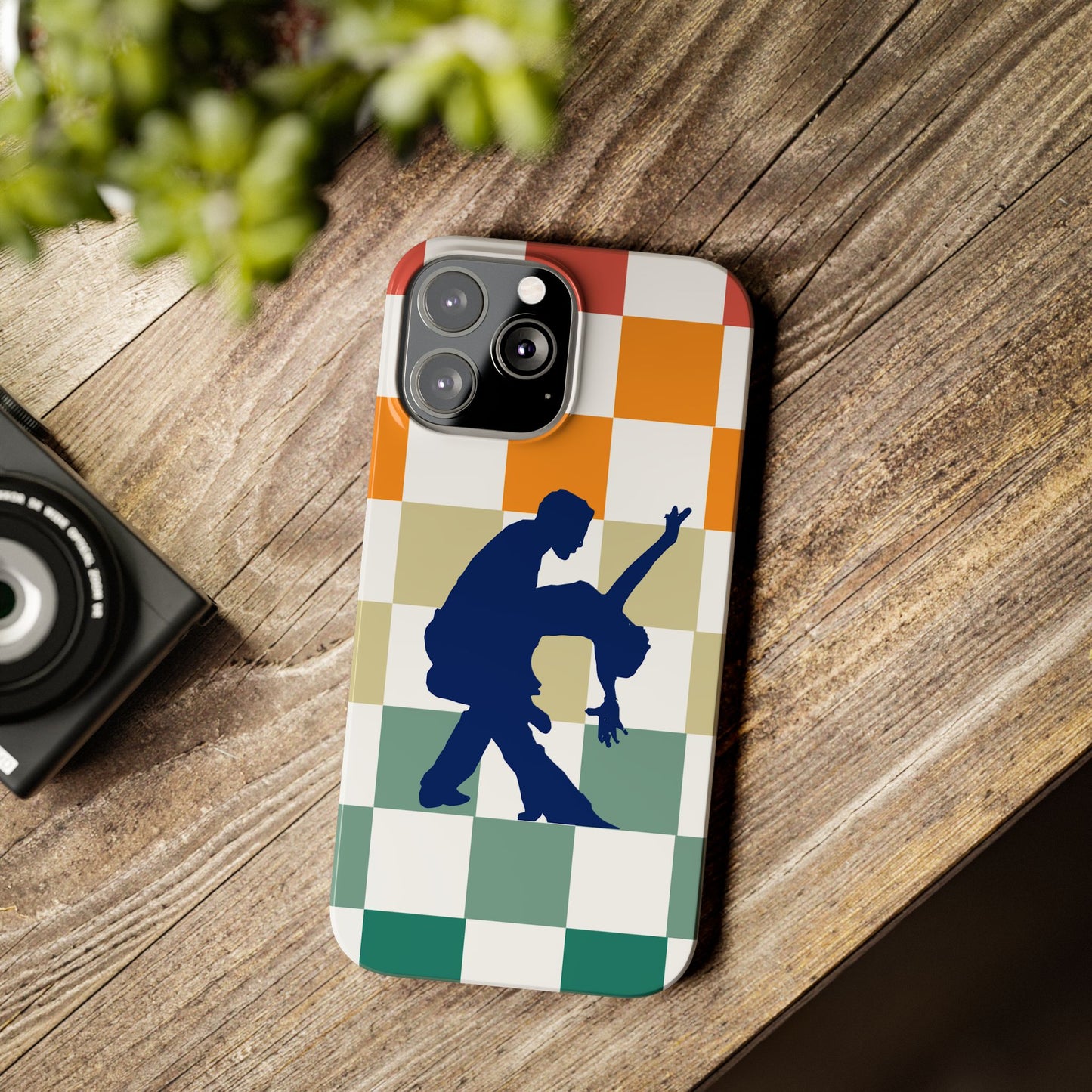 Bachata Dip iPhone Case | Retro Dance Silhouette | Colorful Checkerboard Design | BailaFashion Dance Lifestyle