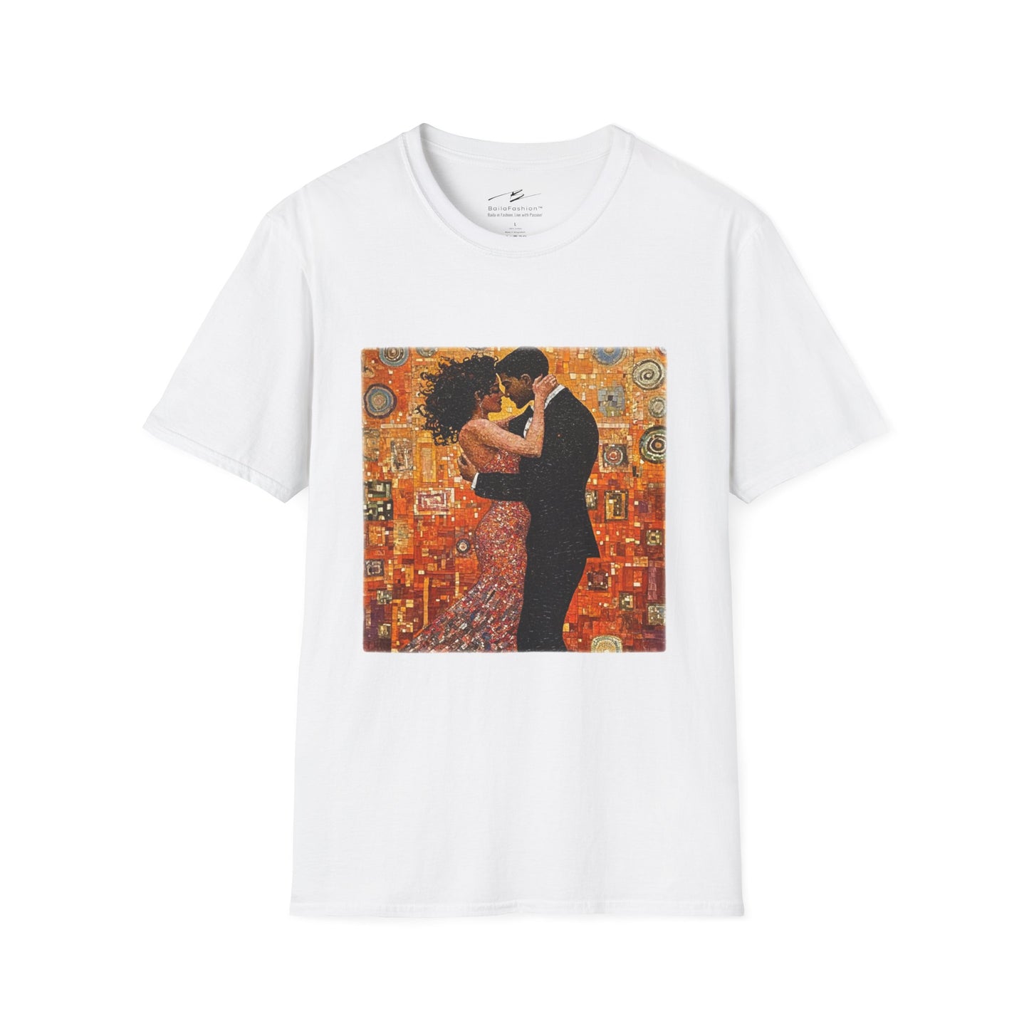 Amber Embrace T-Shirt | Klimt-Inspired Latin Dance Art | Salsa Bachata Couple | Dance Practice Wear | BailaFashion Streewear | Unisex Tee