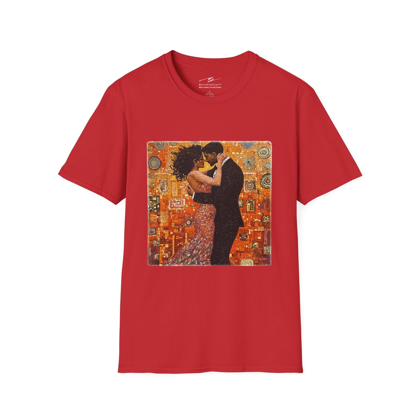 Amber Embrace T-Shirt | Klimt-Inspired Latin Dance Art | Salsa Bachata Couple | Dance Practice Wear | BailaFashion Streewear | Unisex Tee