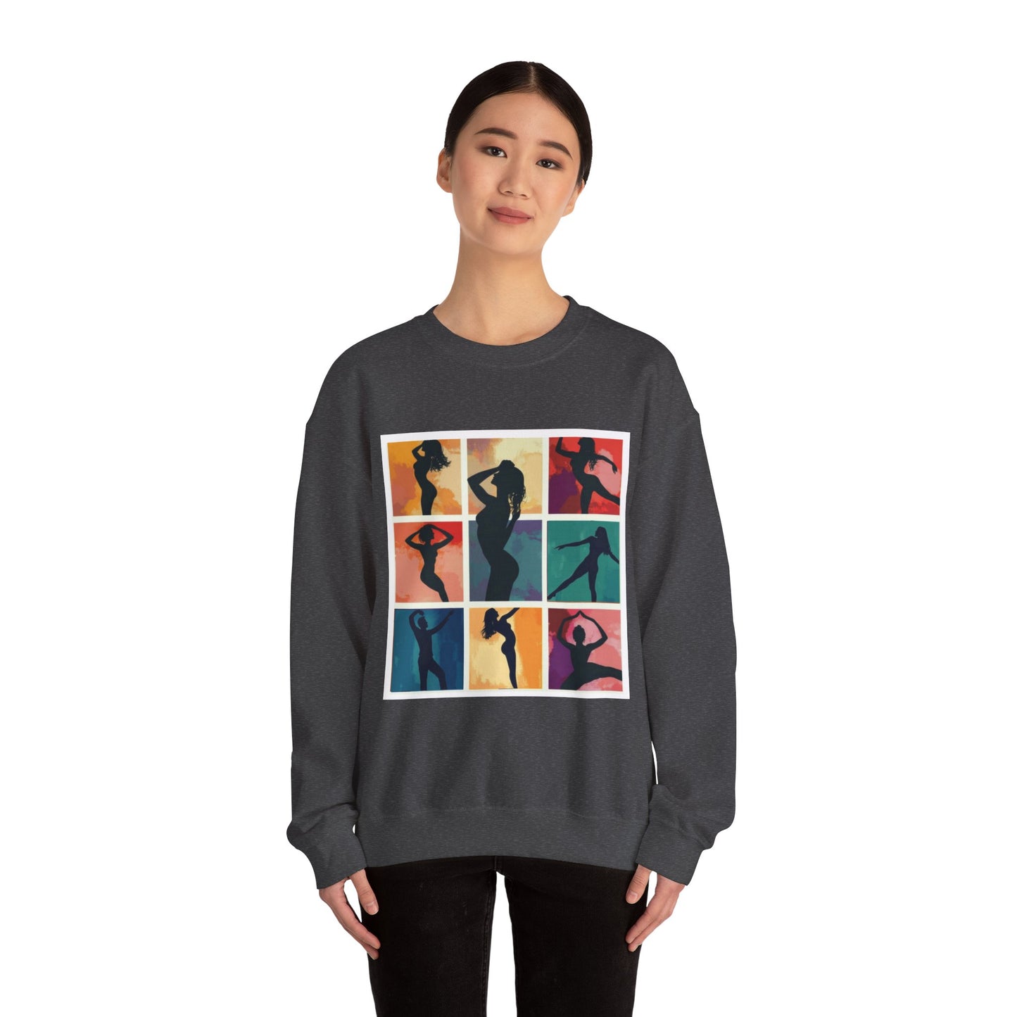 Dance Silhouette Grid Sweatshirt | Colorful Dancer Collage Crewneck | Modern Dance Art | Contemporary Ballet Jazz Hip-Hop Poses Pullover