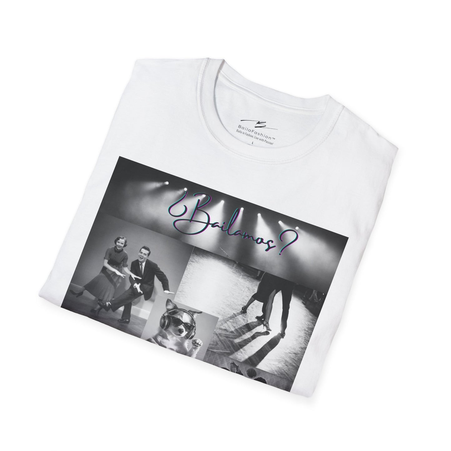 Bailamos Dance Collage T-shirt | DJ Dog Latin Dance Scenes | Salsa Bachata Vintage Dancer Gift | BailaFashion Dance Lifestyle | Practice Tee