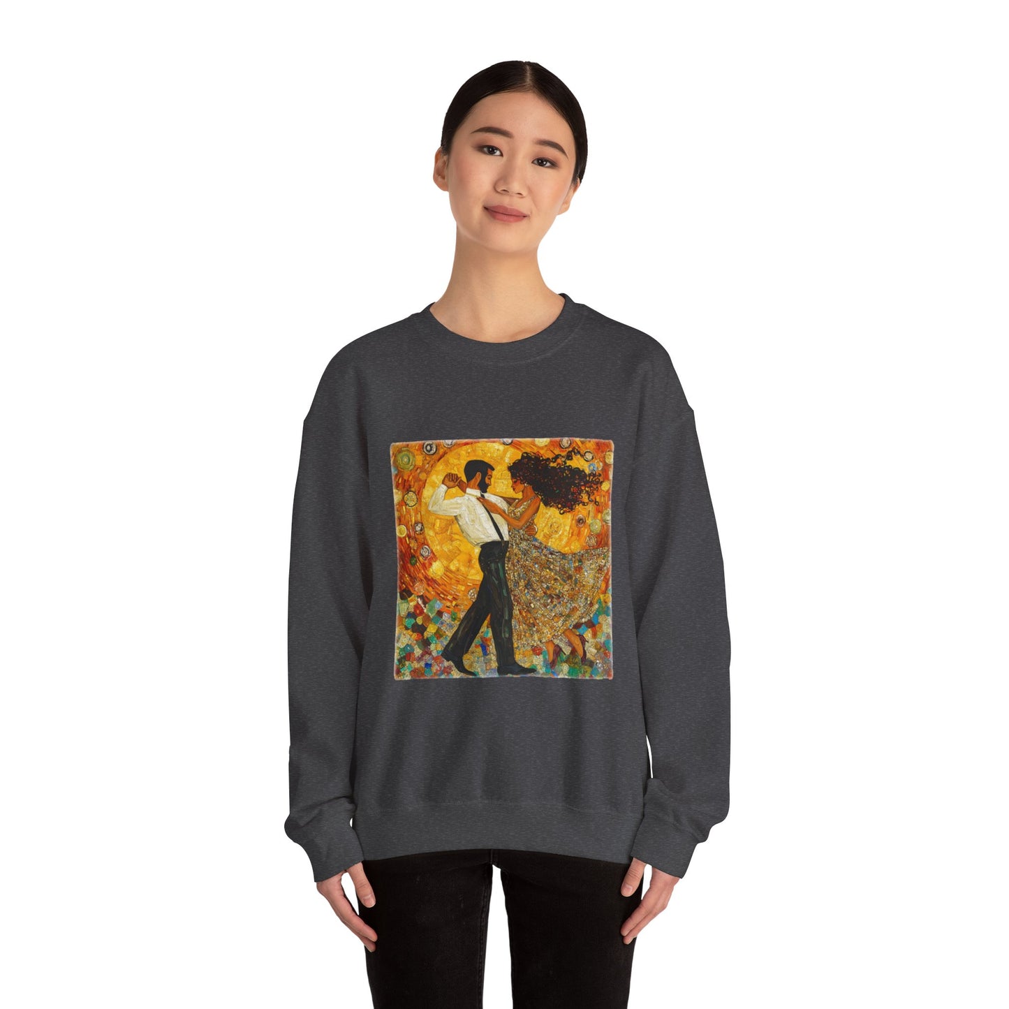 Golden Rhythm Dance Sweatshirt | Latin Dancer Couple | Bachata Salsa | BailaFashion Dance Lifestyle | Klimt Inspired Art | Cozy Sweater