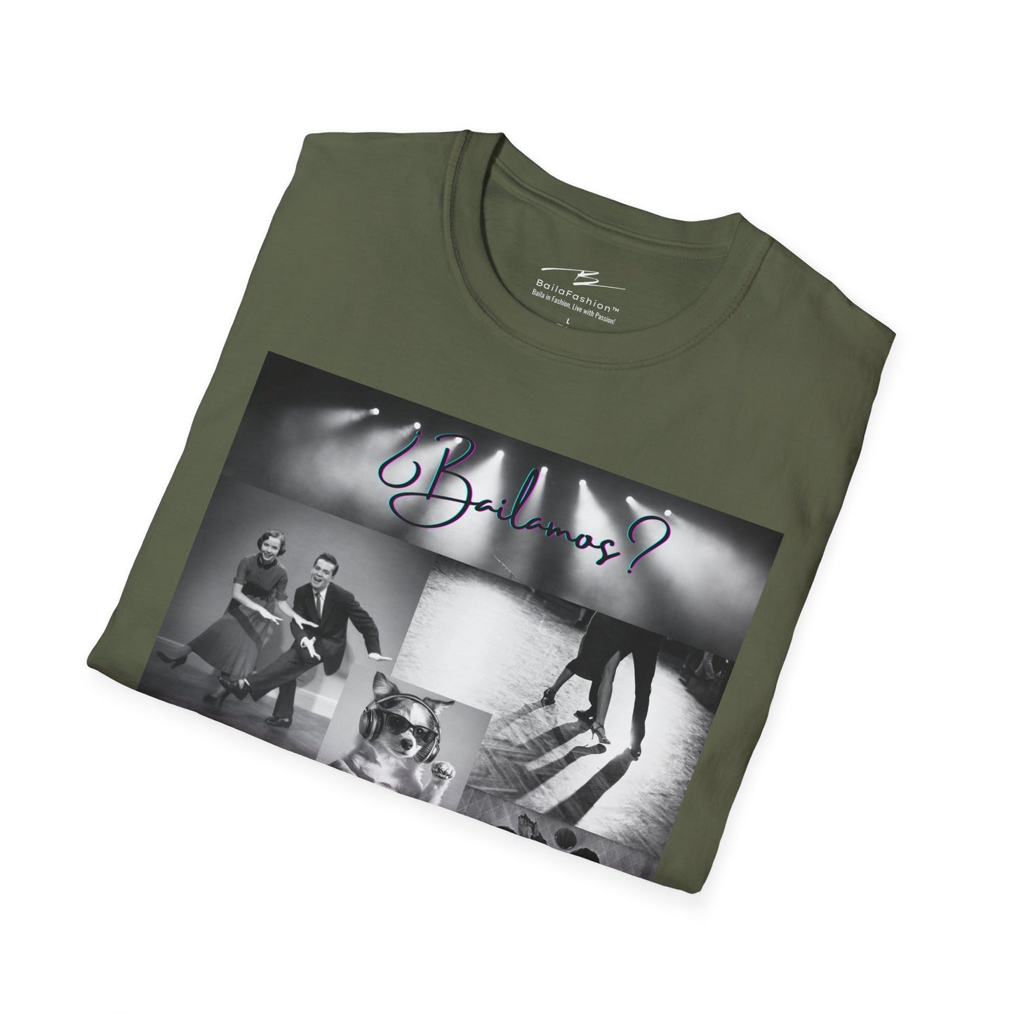 Bailamos Dance Collage T-shirt | DJ Dog Latin Dance Scenes | Salsa Bachata Vintage Dancer Gift | BailaFashion Dance Lifestyle | Practice Tee