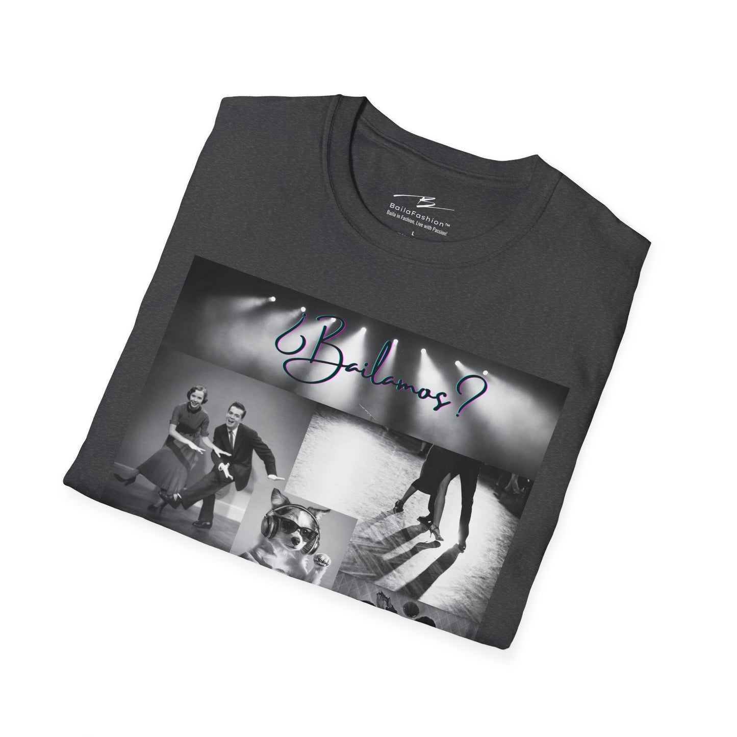 Bailamos Dance Collage T-shirt | DJ Dog Latin Dance Scenes | Salsa Bachata Vintage Dancer Gift | BailaFashion Dance Lifestyle | Practice Tee