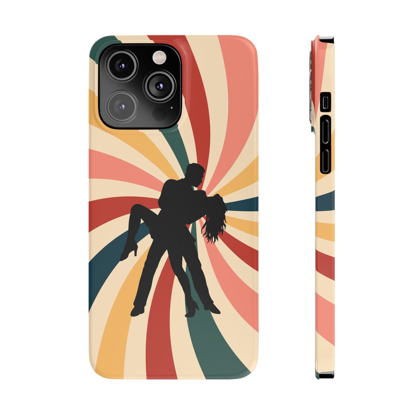 Dramatic Dip iPhone Case | Retro Swirl Background | Latin Dance Silhouettes | Vintage Dance Art | BailaFashion Dance Lifestyle