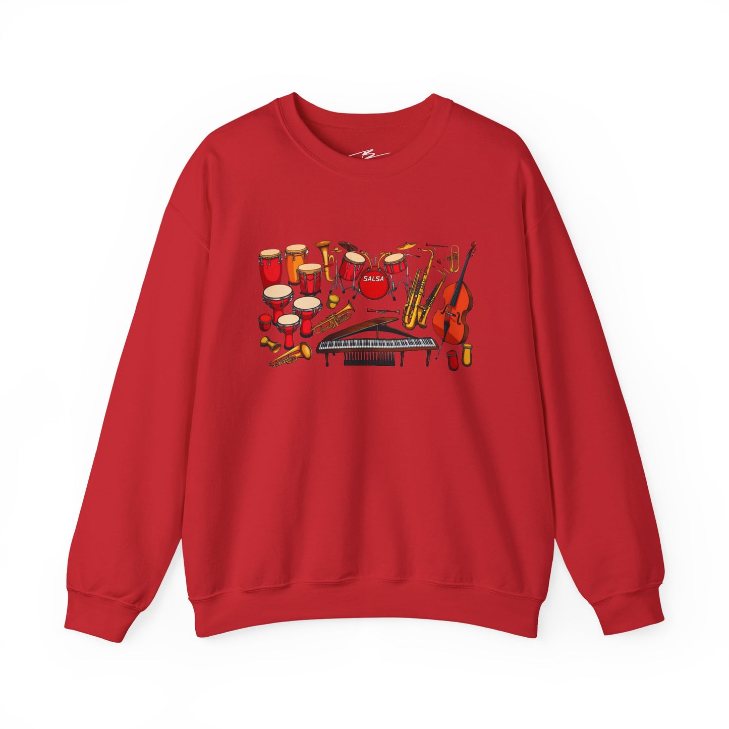 Salsa Orchestra Instruments Sweatshirt | Latin Music Band Art | Musician Dancer Gift | Vibrant Red Gold Design | Comfy Casual Couple Wear