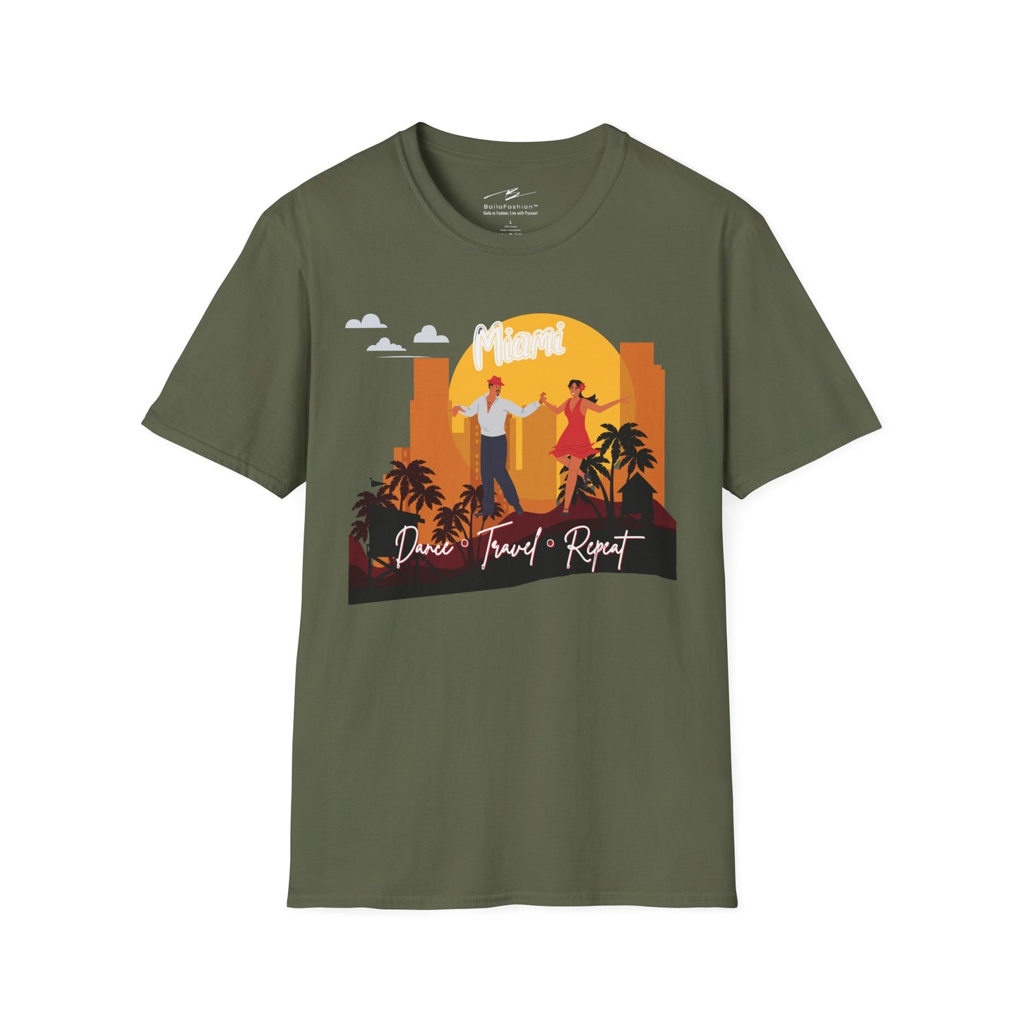Miami Dance Travel Repeat T-shirt | Tropical Latin Dance City | Salsa Bachata Travel Gift | Dance Congress Tee | BailaFashion Lifestyle