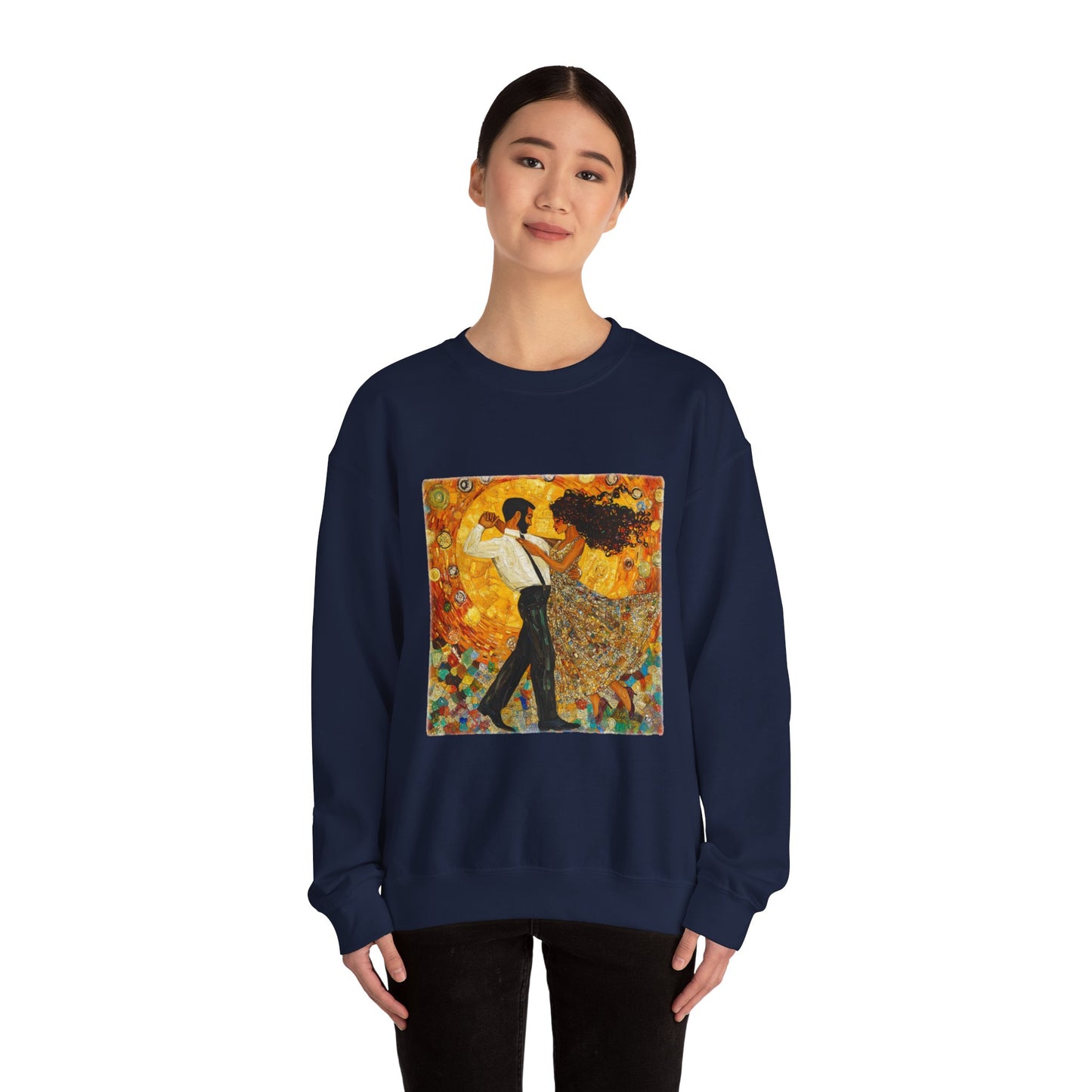 Golden Rhythm Dance Sweatshirt | Latin Dancer Couple | Bachata Salsa | BailaFashion Dance Lifestyle | Klimt Inspired Art | Cozy Sweater