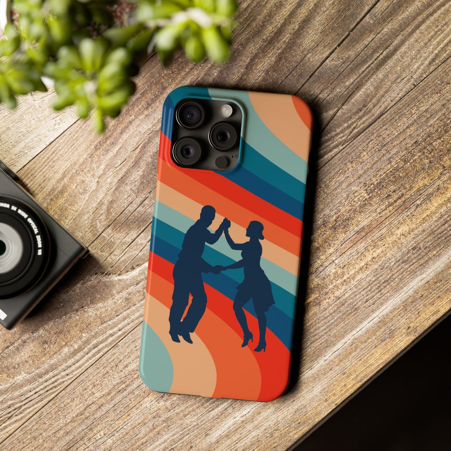 Rainbow Rhythm iPhone Case | Salsa Dance Silhouettes | Retro Dance Waves | Latin Connection Art | BailaFashion Dance Lifestyle