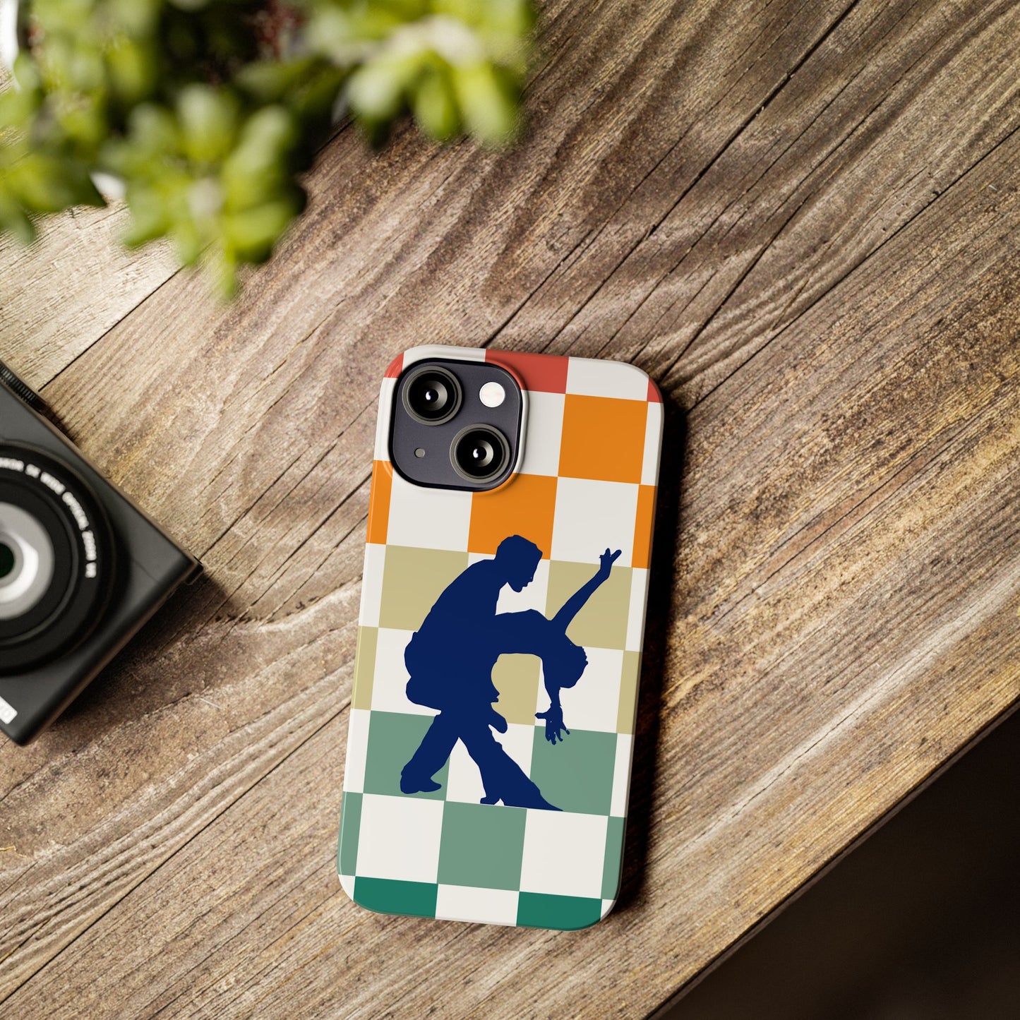 Bachata Dip iPhone Case | Retro Dance Silhouette | Colorful Checkerboard Design | BailaFashion Dance Lifestyle