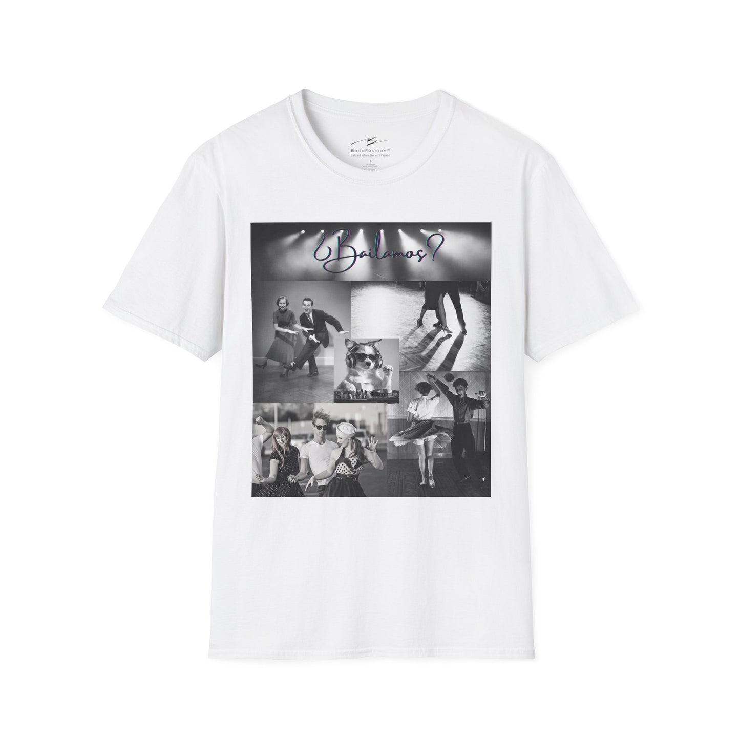 Bailamos Dance Collage T-shirt | DJ Dog Latin Dance Scenes | Salsa Bachata Vintage Dancer Gift | BailaFashion Dance Lifestyle | Practice Tee