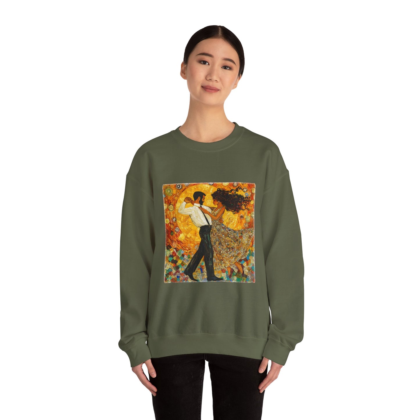 Golden Rhythm Dance Sweatshirt | Latin Dancer Couple | Bachata Salsa | BailaFashion Dance Lifestyle | Klimt Inspired Art | Cozy Sweater