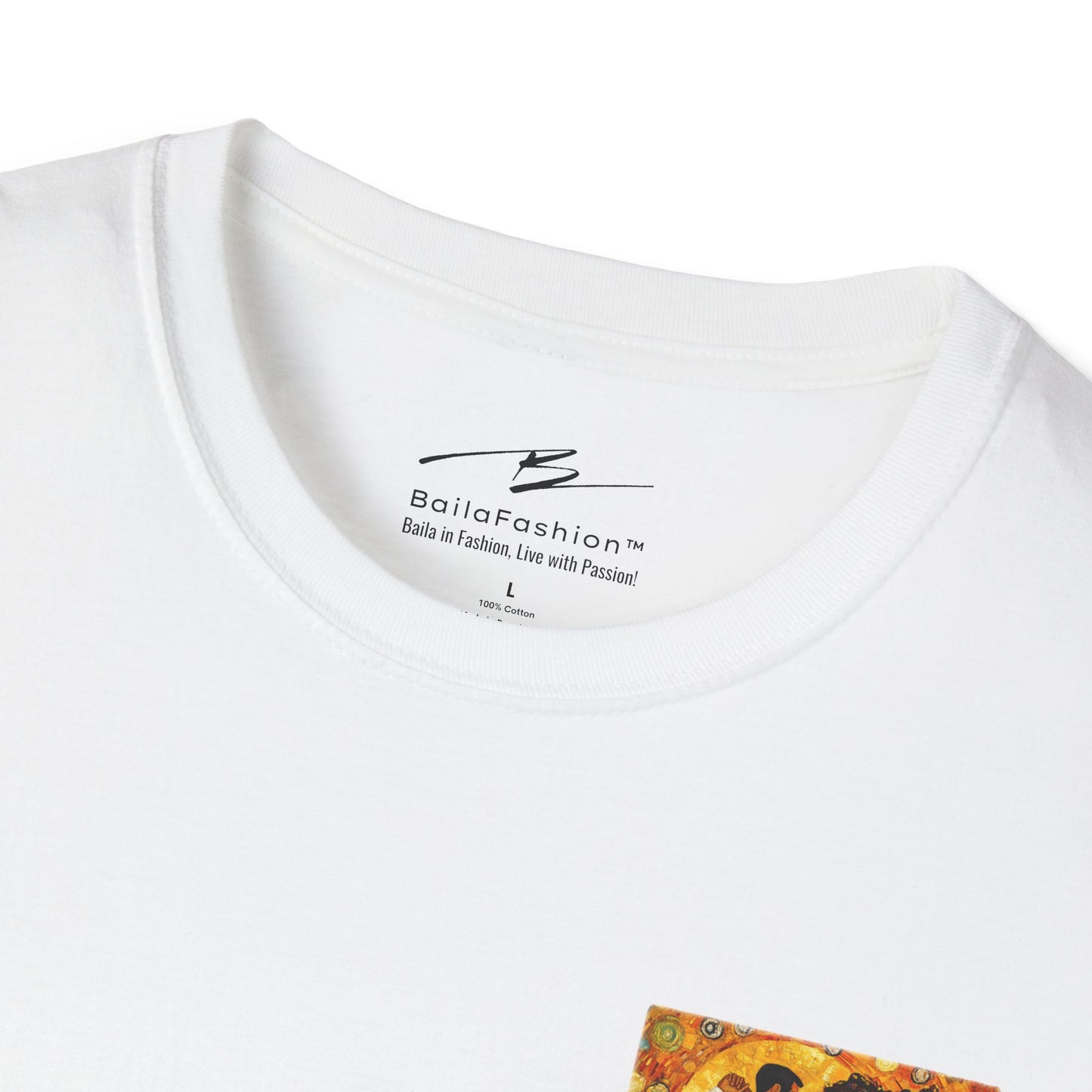 Golden Rhythm Pocket Print T-Shirt | Klimt-Inspired Latin Dance Art | Salsa Bachata Couple Top | Unisex Practice Tee | Studio Dance Wear