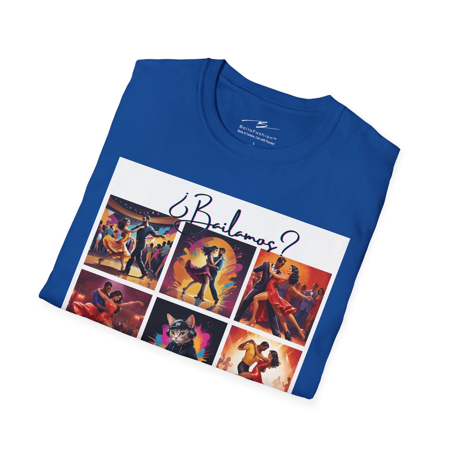 Bailamos? Latin Dance Collage T-Shirt | DJ Cat Salsa Bachata Scenes | Vibrant Dancer Art | BailaFashion Streetwear | Dance Practice Tee