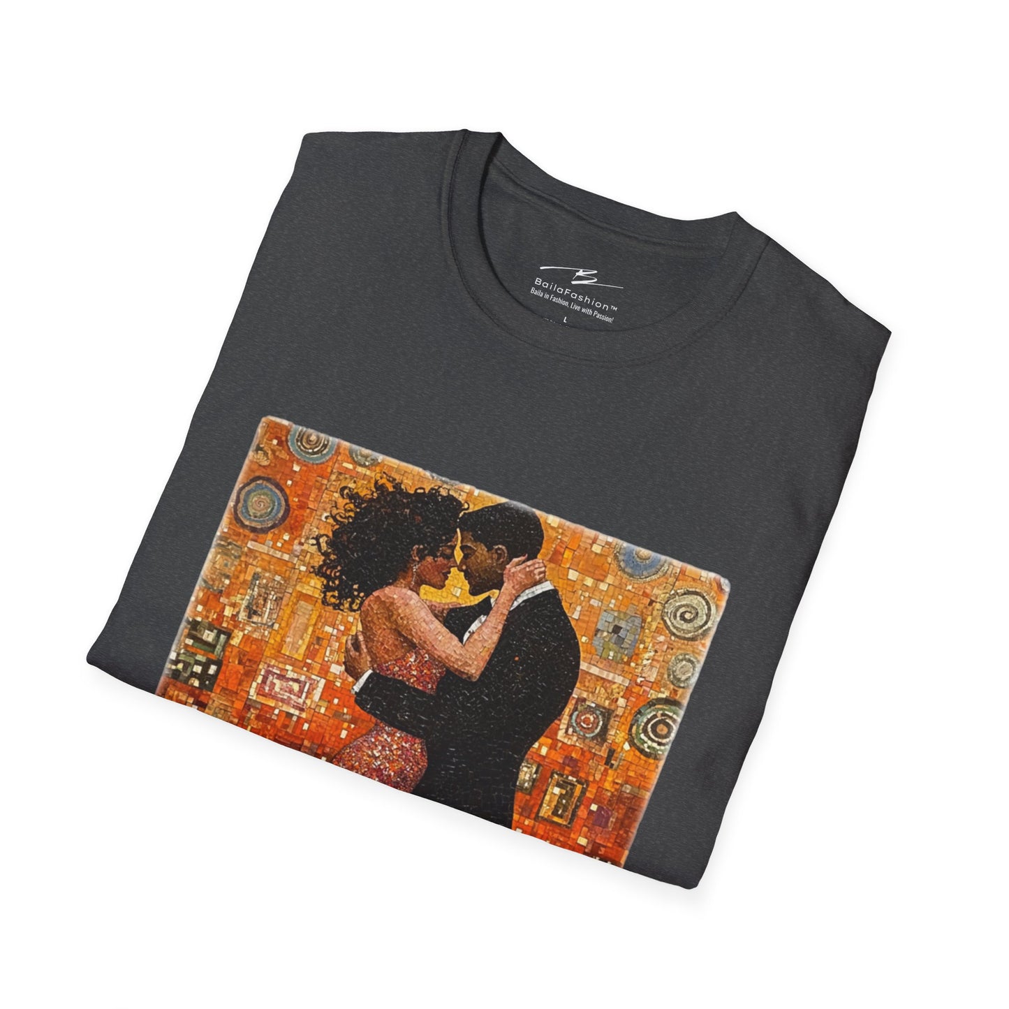 Amber Embrace T-Shirt | Klimt-Inspired Latin Dance Art | Salsa Bachata Couple | Dance Practice Wear | BailaFashion Streewear | Unisex Tee