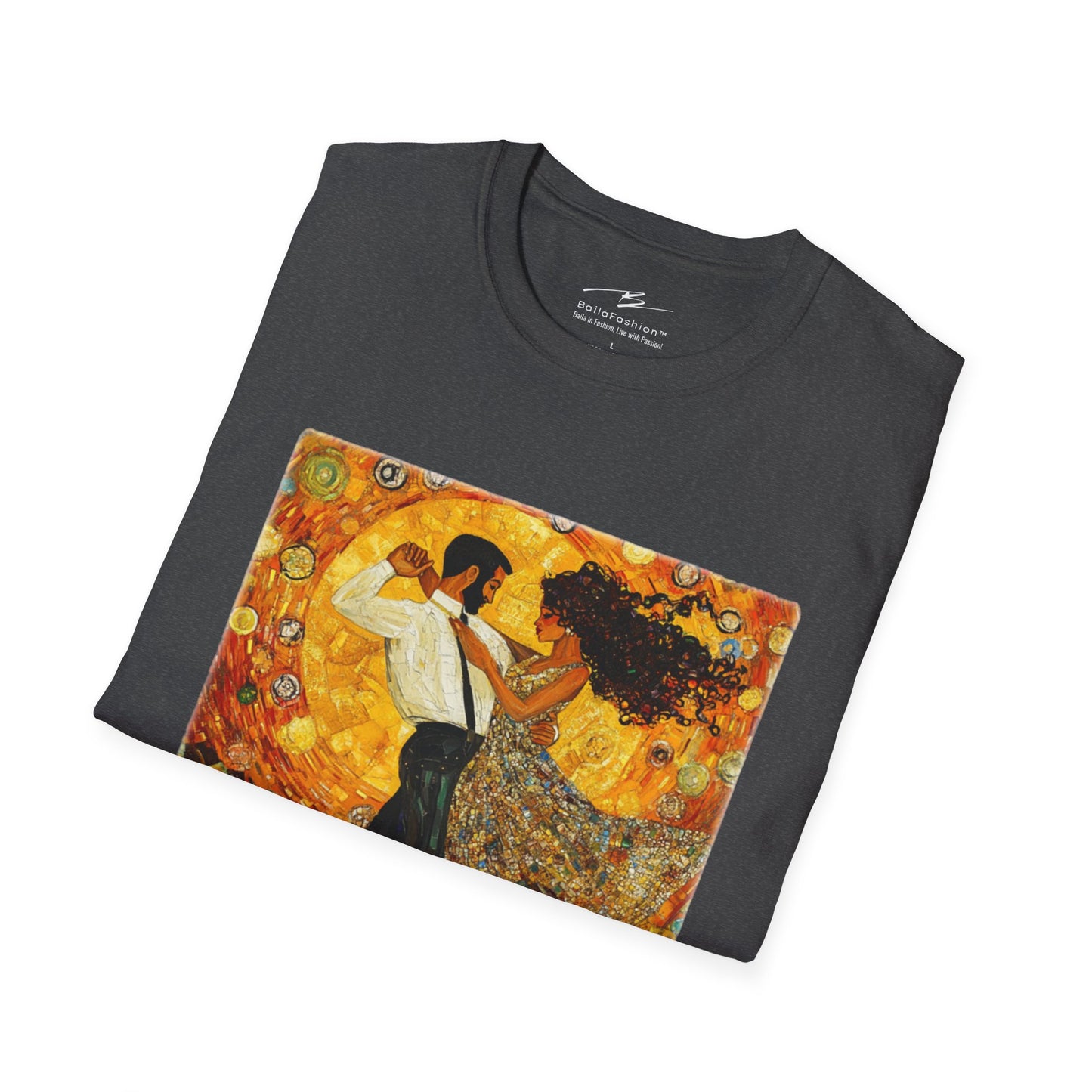 Golden Rhythms Art T-Shirt | Klimt-Inspired Latin Dance Art | Salsa Bachata Couple | Dance Lifestyle StreetWear | BailaFashion Casual Wear