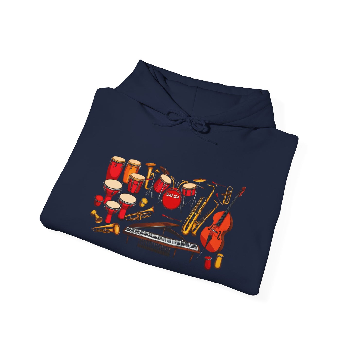 Salsa Orchestra Instruments Hoodie | Latin Music Band Art | Musician Dancer Gift | Vibrant Red Gold Design | BailaFashion Comfy Couple Wear