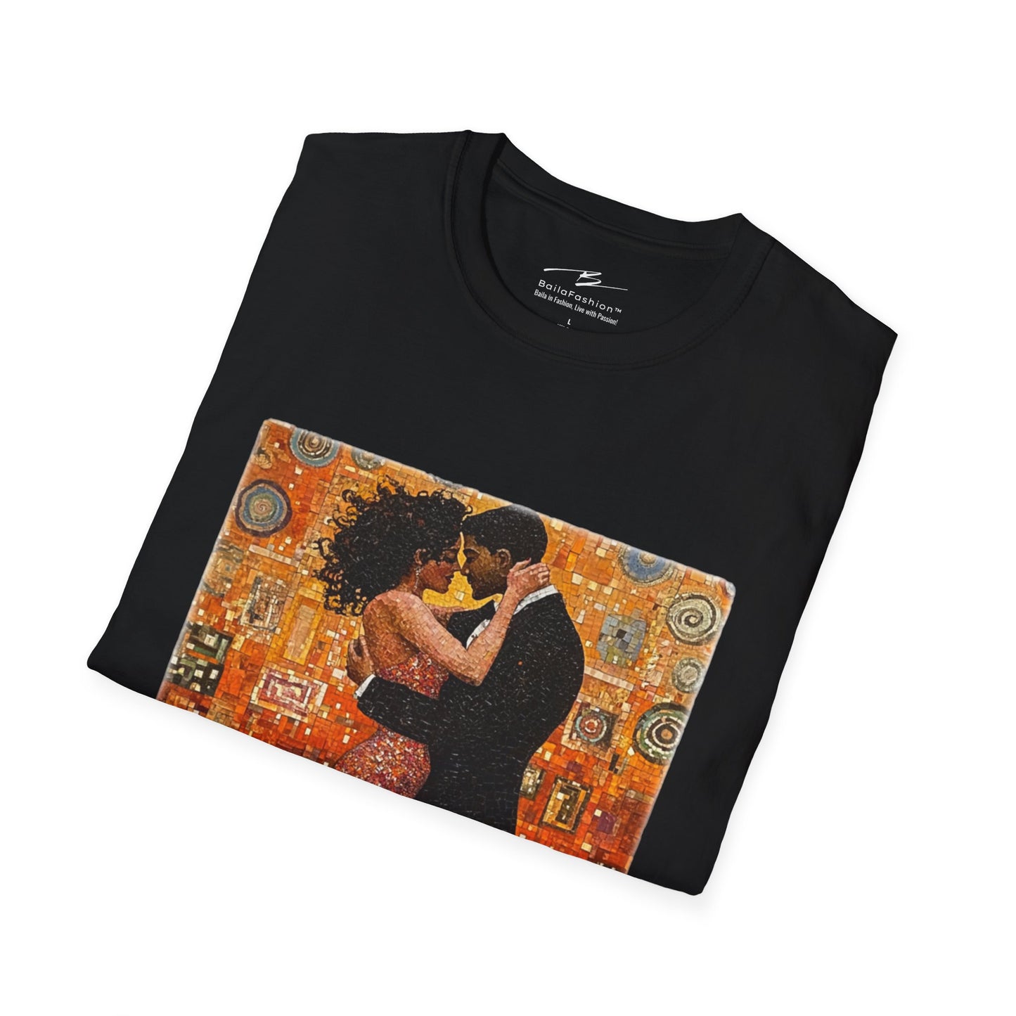 Amber Embrace T-Shirt | Klimt-Inspired Latin Dance Art | Salsa Bachata Couple | Dance Practice Wear | BailaFashion Streewear | Unisex Tee