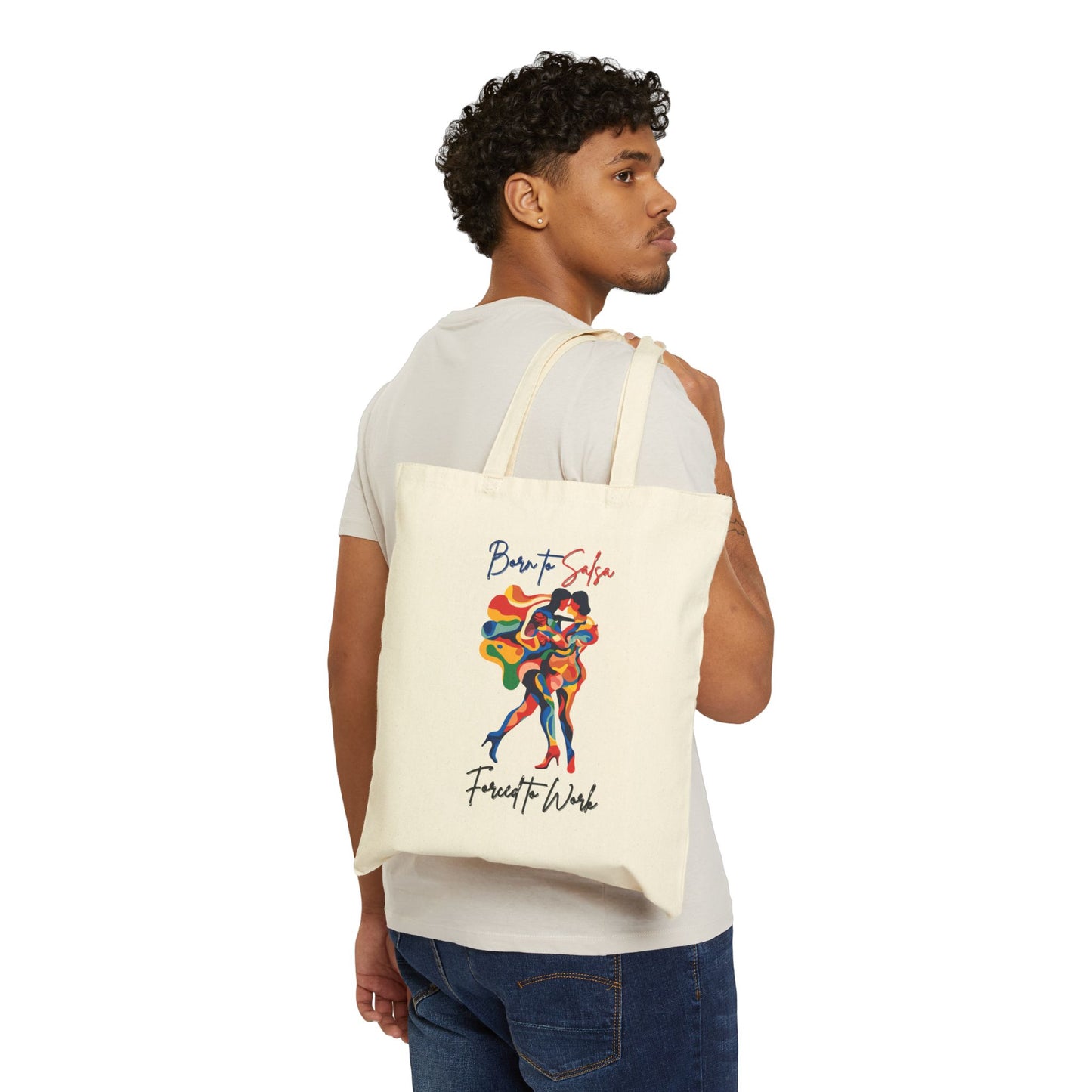 Born to Salsa Forced to Work Tote Bag | Vibrant Dance Art | Latin Dancer Humor | Salsero Canvas Carrier | BailaFashion Dance Lifestyle