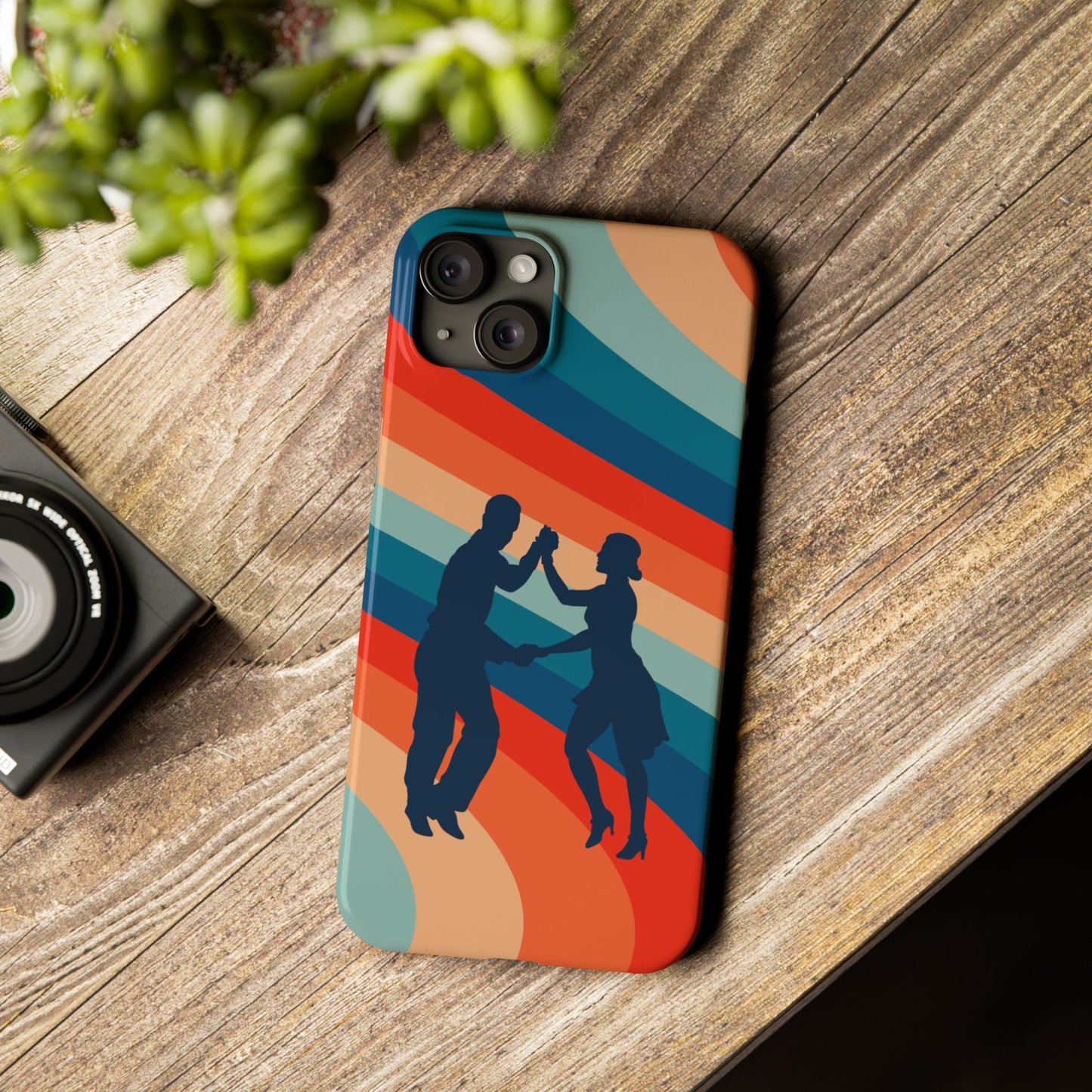 Rainbow Rhythm iPhone Case | Salsa Dance Silhouettes | Retro Dance Waves | Latin Connection Art | BailaFashion Dance Lifestyle
