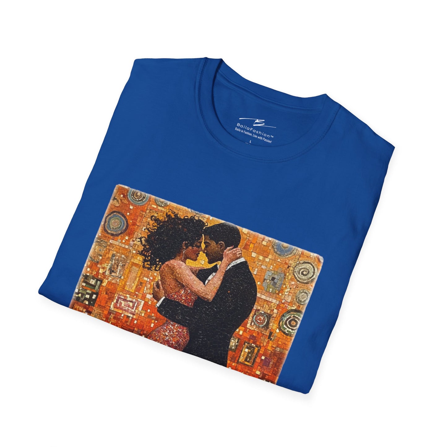 Amber Embrace T-Shirt | Klimt-Inspired Latin Dance Art | Salsa Bachata Couple | Dance Practice Wear | BailaFashion Streewear | Unisex Tee
