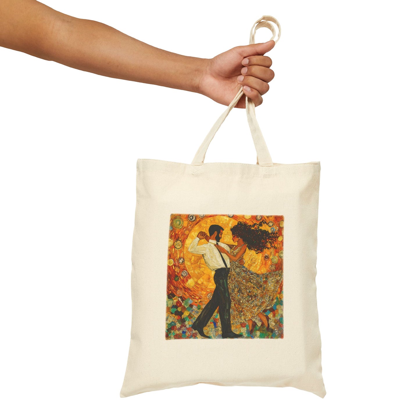 Golden Rhythm Couple Tote Bag | Mosaic Latin Dancers Art | Klimt-Inspired Dance Bag | Salsa Bachata Carry All | BailaFashion Dance Lifestyle