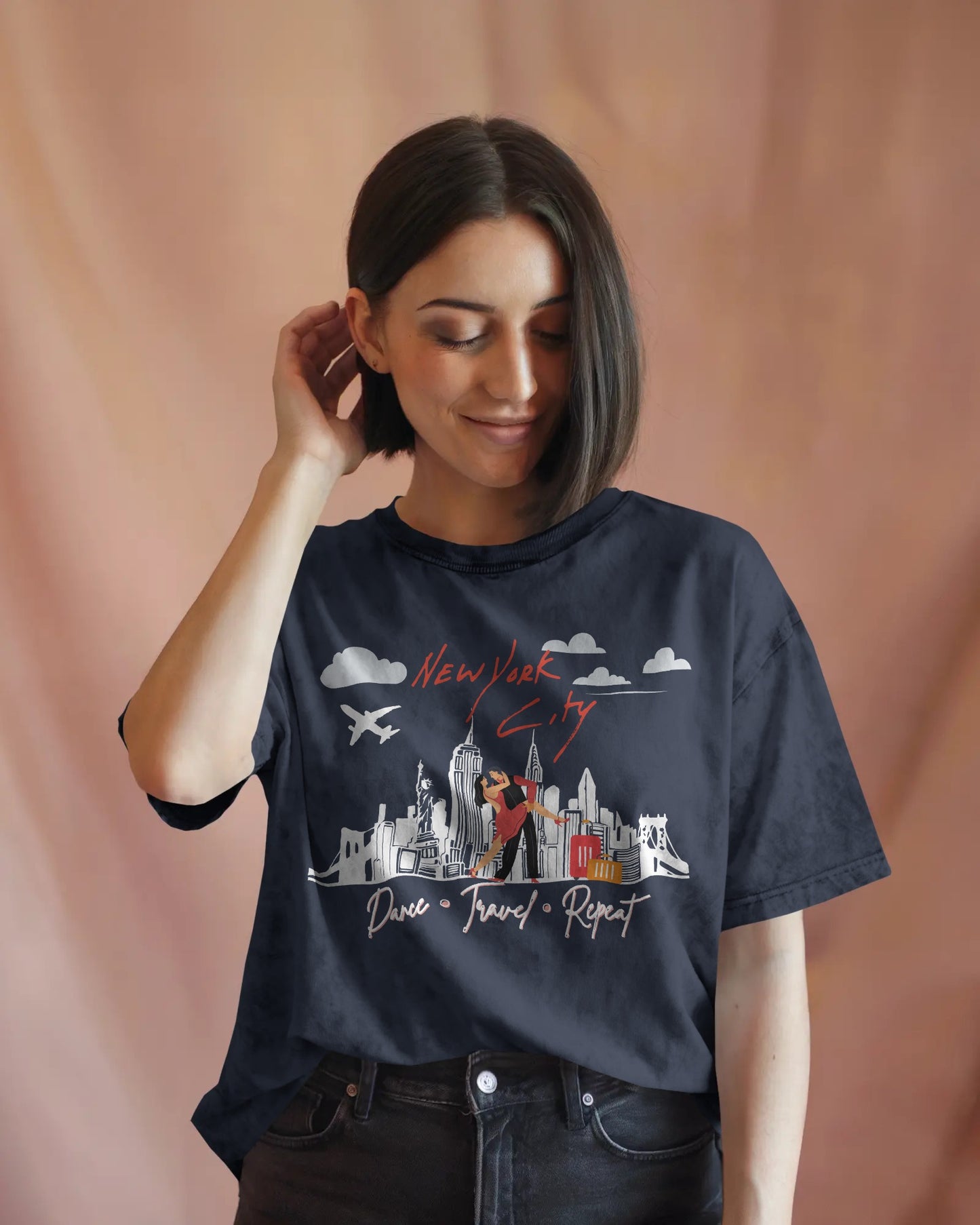 New York City Dance Travel Repeat T-shirt | NYC Latin Dance Scene | Big Apple Salsa Bachata | Dance Travel Gift | BailaFashion Lifestyle