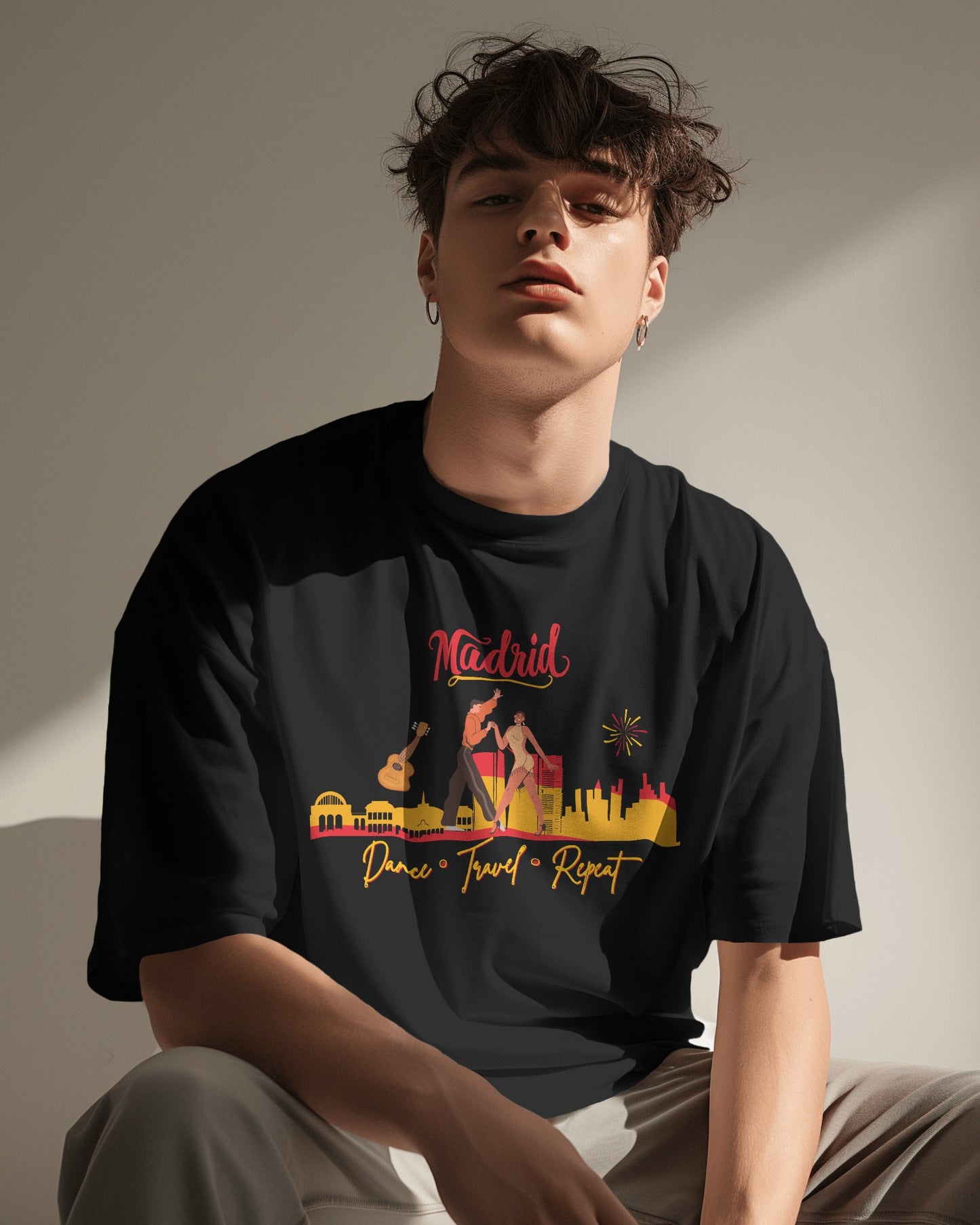 Madrid Dance Travel Repeat T-Shirt | Salsa Bachata Lovers Tee | Dance Lifestyle Shirt for Classes Socials Festivals | Matching Couple Tops