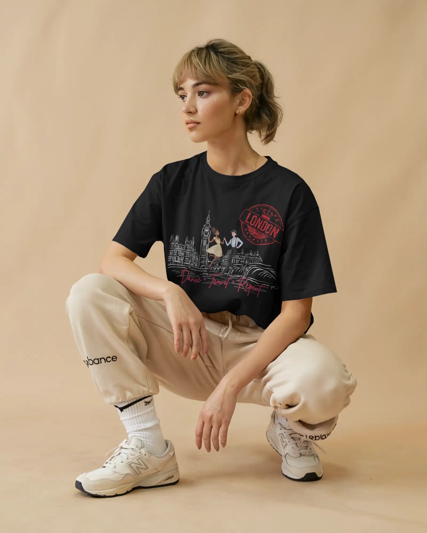 London Dance Travel Repeat T-Shirt | British Latin Dancers Big Ben Tee | Class Practice Matching Couple Tops | BailaFashion Dance Lifestyle