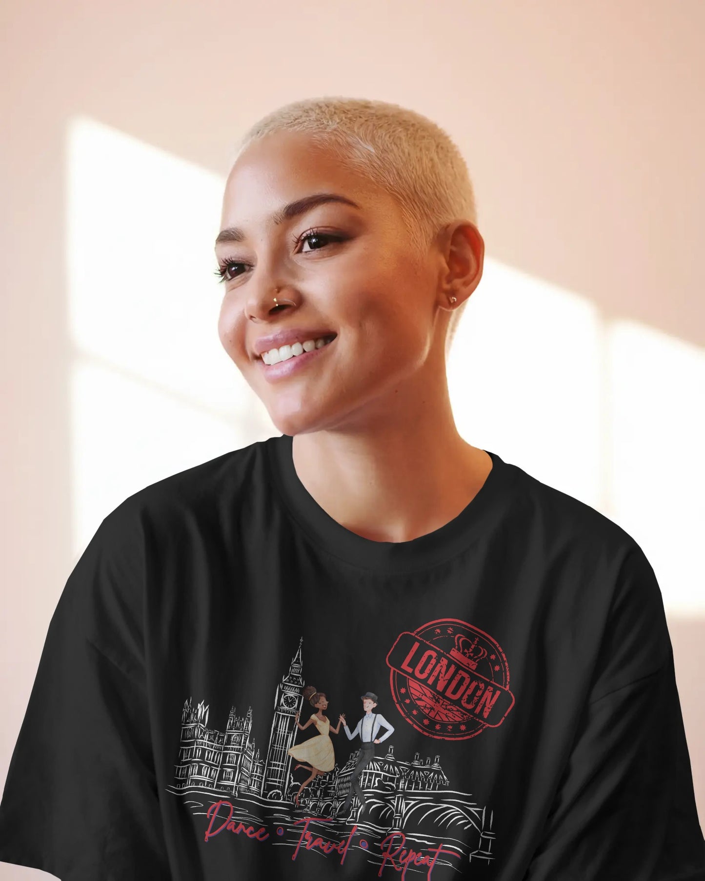 London Dance Travel Repeat T-Shirt | British Latin Dancers Big Ben Tee | Class Practice Matching Couple Tops | BailaFashion Dance Lifestyle