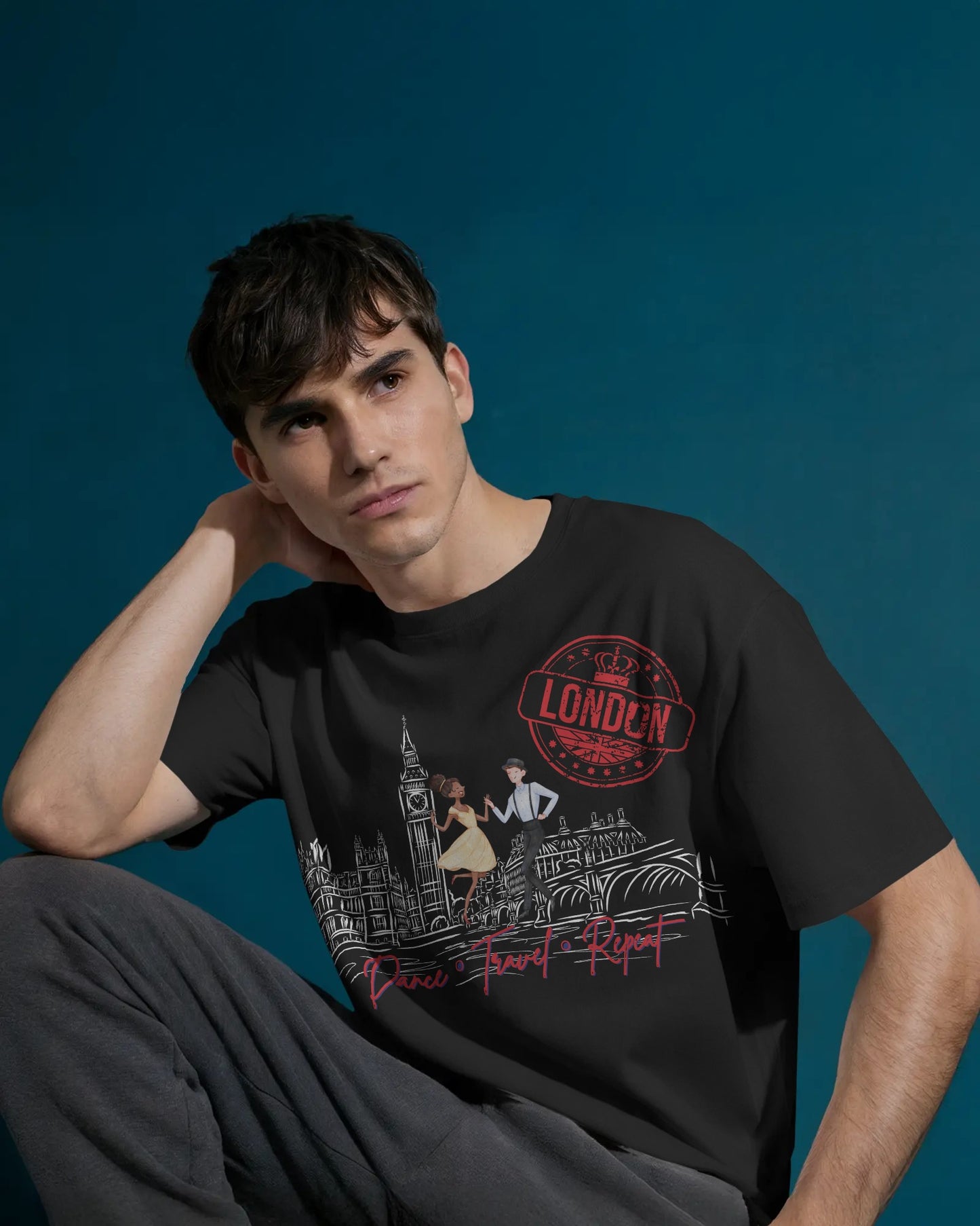 London Dance Travel Repeat T-Shirt | British Latin Dancers Big Ben Tee | Class Practice Matching Couple Tops | BailaFashion Dance Lifestyle