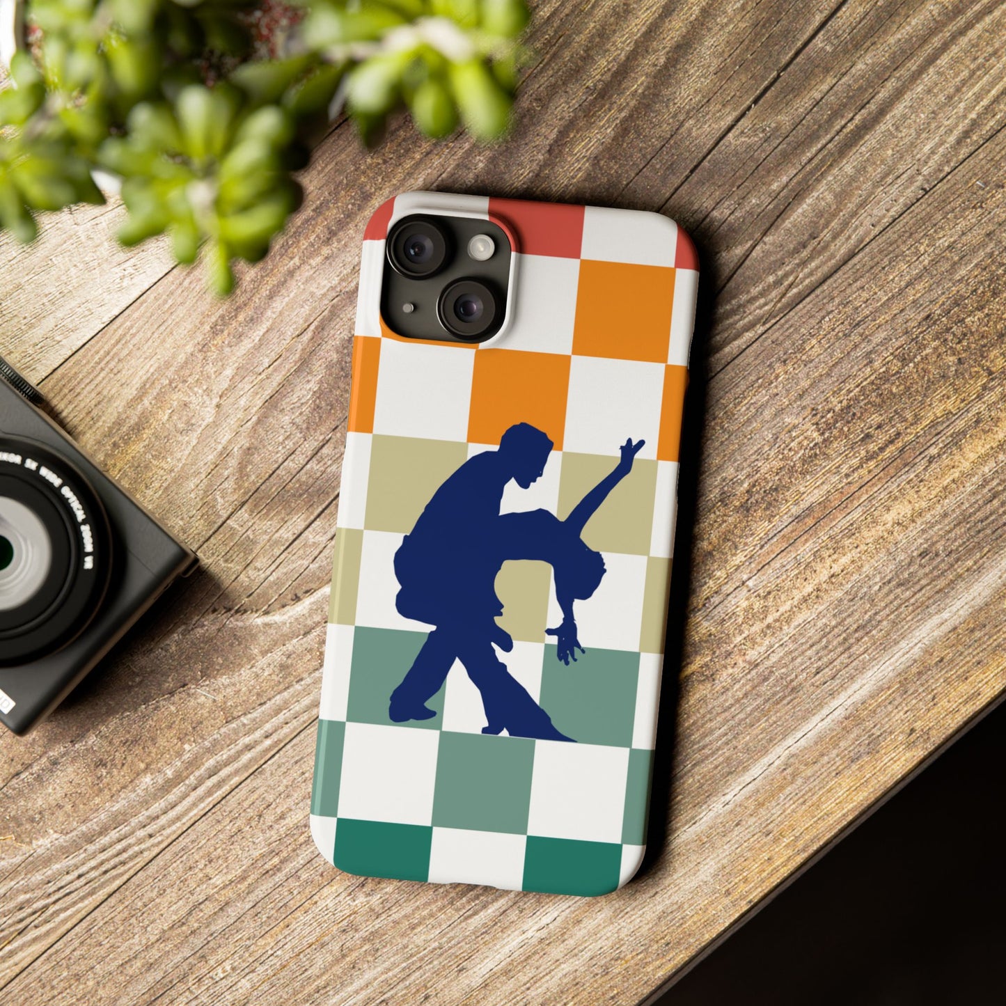 Bachata Dip iPhone Case | Retro Dance Silhouette | Colorful Checkerboard Design | BailaFashion Dance Lifestyle
