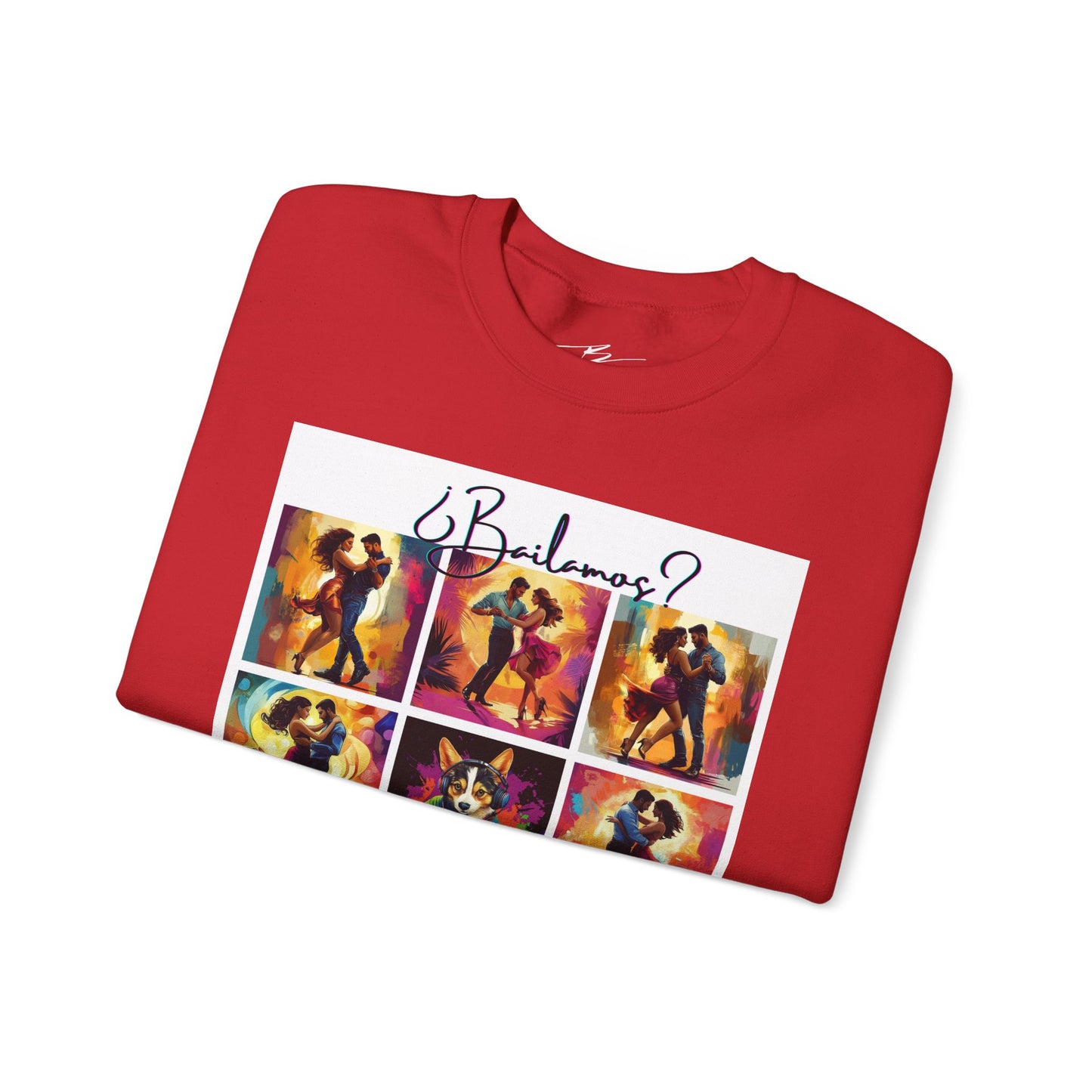 Bailamos? Latin Dance Collage Sweatshirt | DJ Corgi Salsa Bachata Art | Colorful Dance Couple | BailaFashion Sweater | Dance Practice Wear