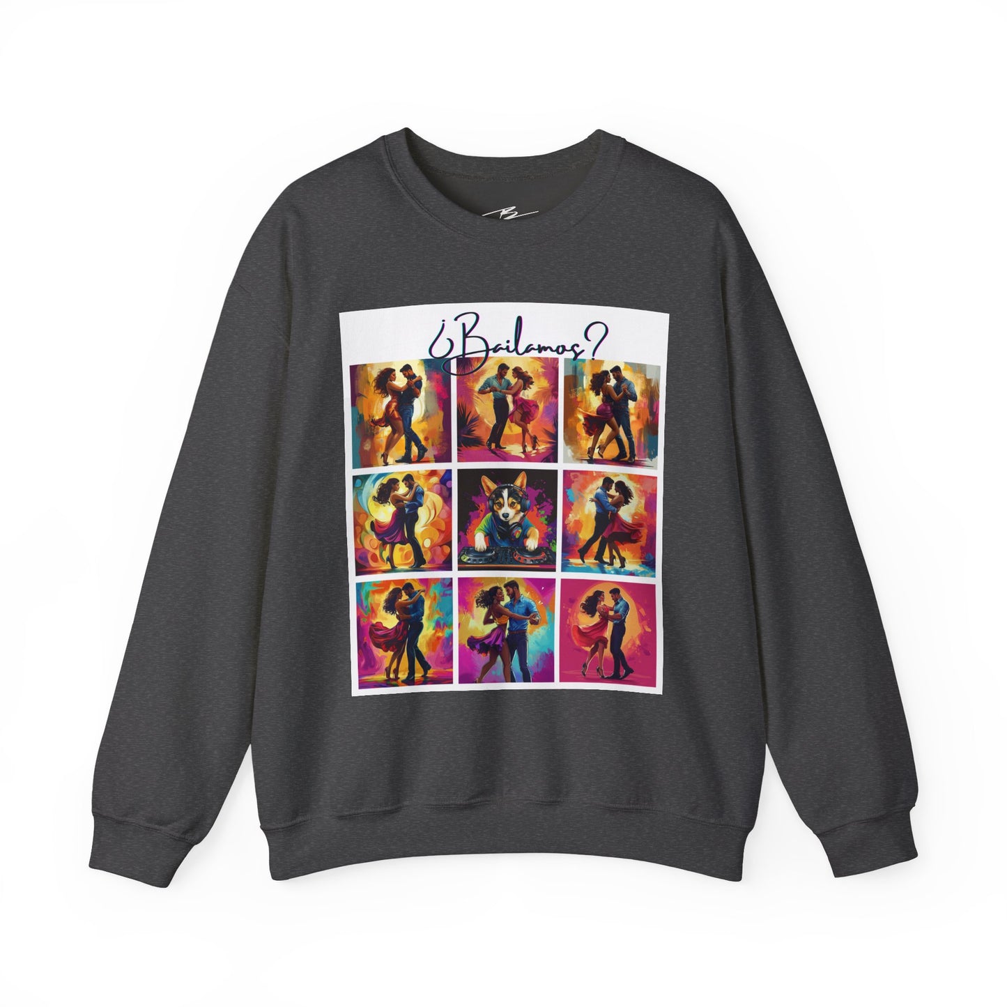 Bailamos? Latin Dance Collage Sweatshirt | DJ Corgi Salsa Bachata Art | Colorful Dance Couple | BailaFashion Sweater | Dance Practice Wear