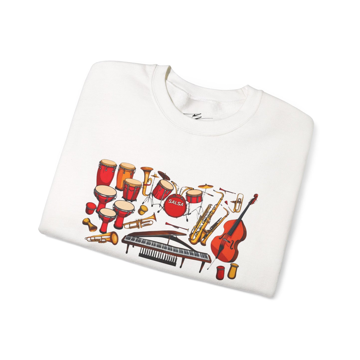 Salsa Orchestra Instruments Sweatshirt | Latin Music Band Art | Musician Dancer Gift | Vibrant Red Gold Design | Comfy Casual Couple Wear