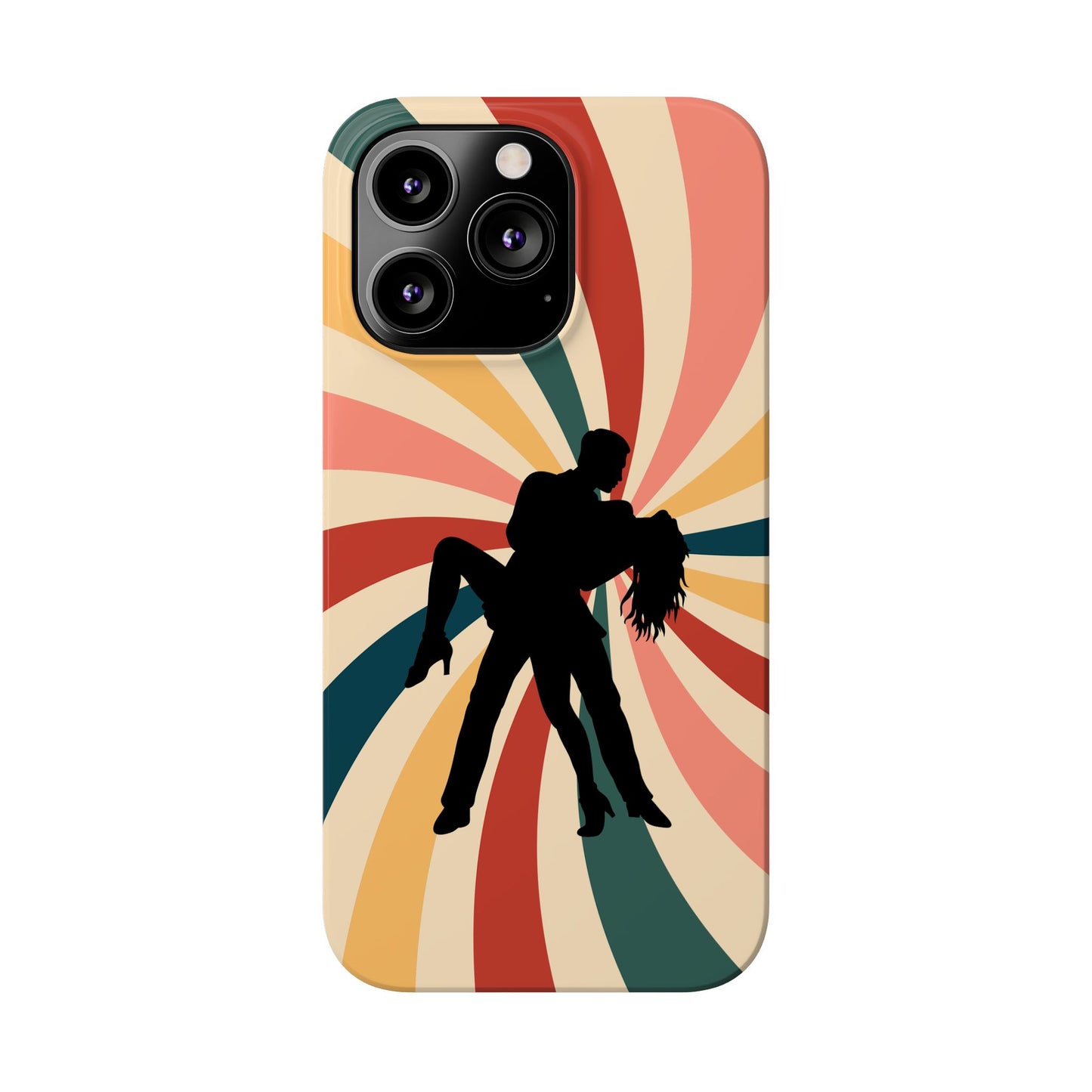 Dramatic Dip iPhone Case | Retro Swirl Background | Latin Dance Silhouettes | Vintage Dance Art | BailaFashion Dance Lifestyle
