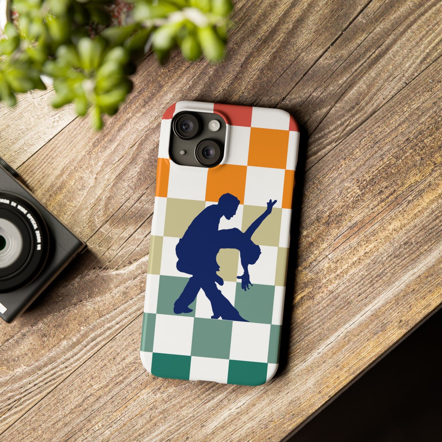 Bachata Dip iPhone Case | Retro Dance Silhouette | Colorful Checkerboard Design | BailaFashion Dance Lifestyle