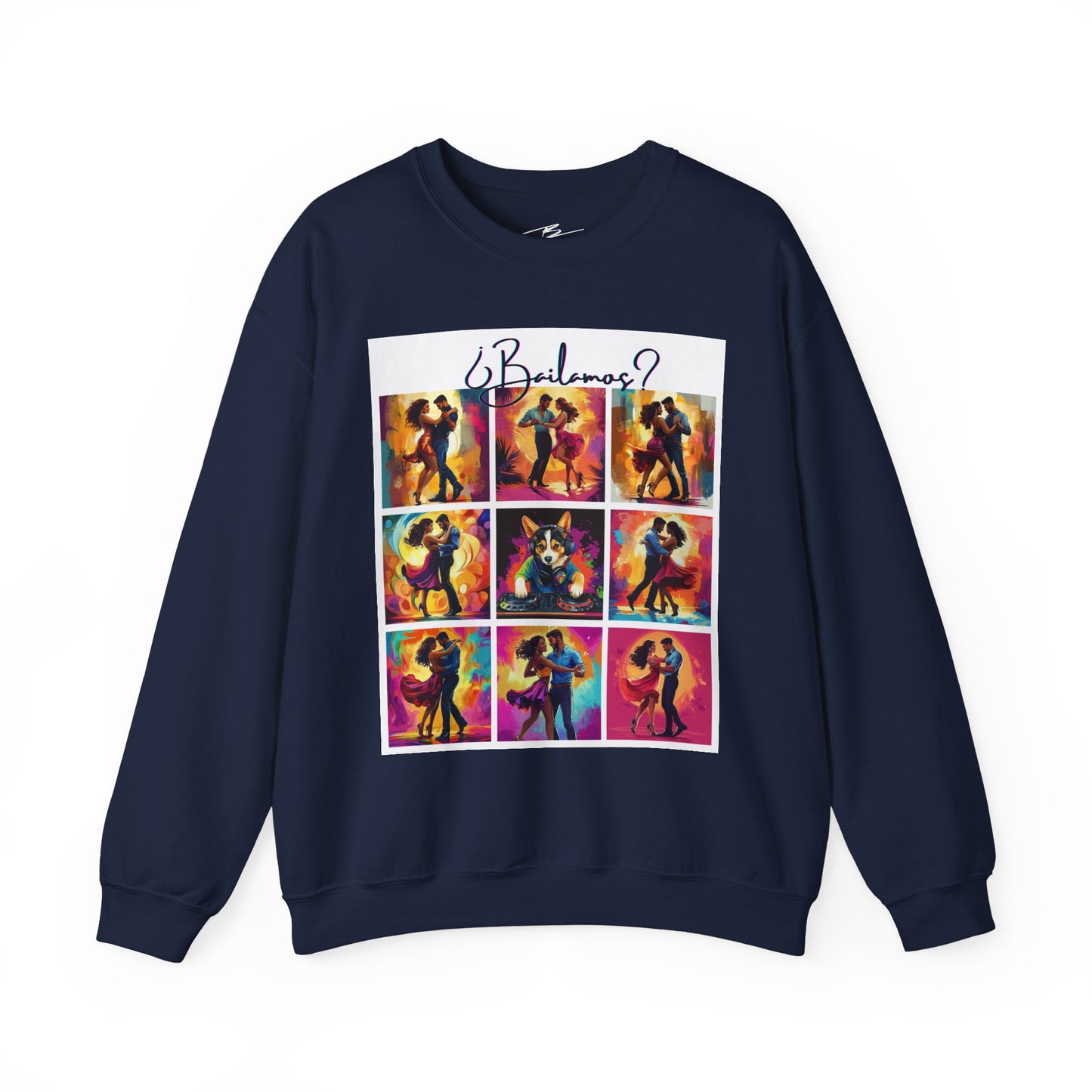 Bailamos? Latin Dance Collage Sweatshirt | DJ Corgi Salsa Bachata Art | Colorful Dance Couple | BailaFashion Sweater | Dance Practice Wear